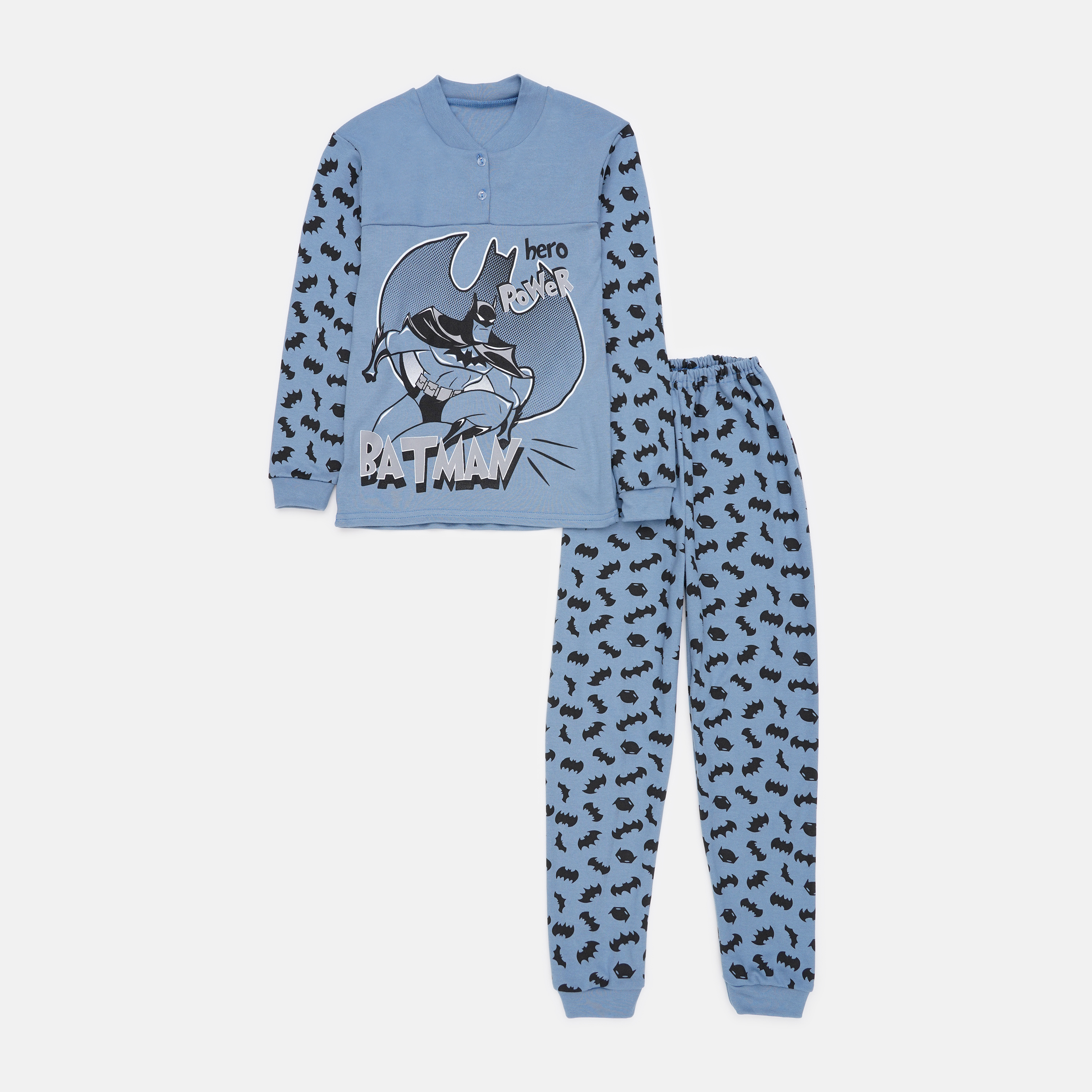 Акция на Піжама (світшот + штани) дитяча KidsMIX Бетмен 10533 134-140 см Синя от Rozetka