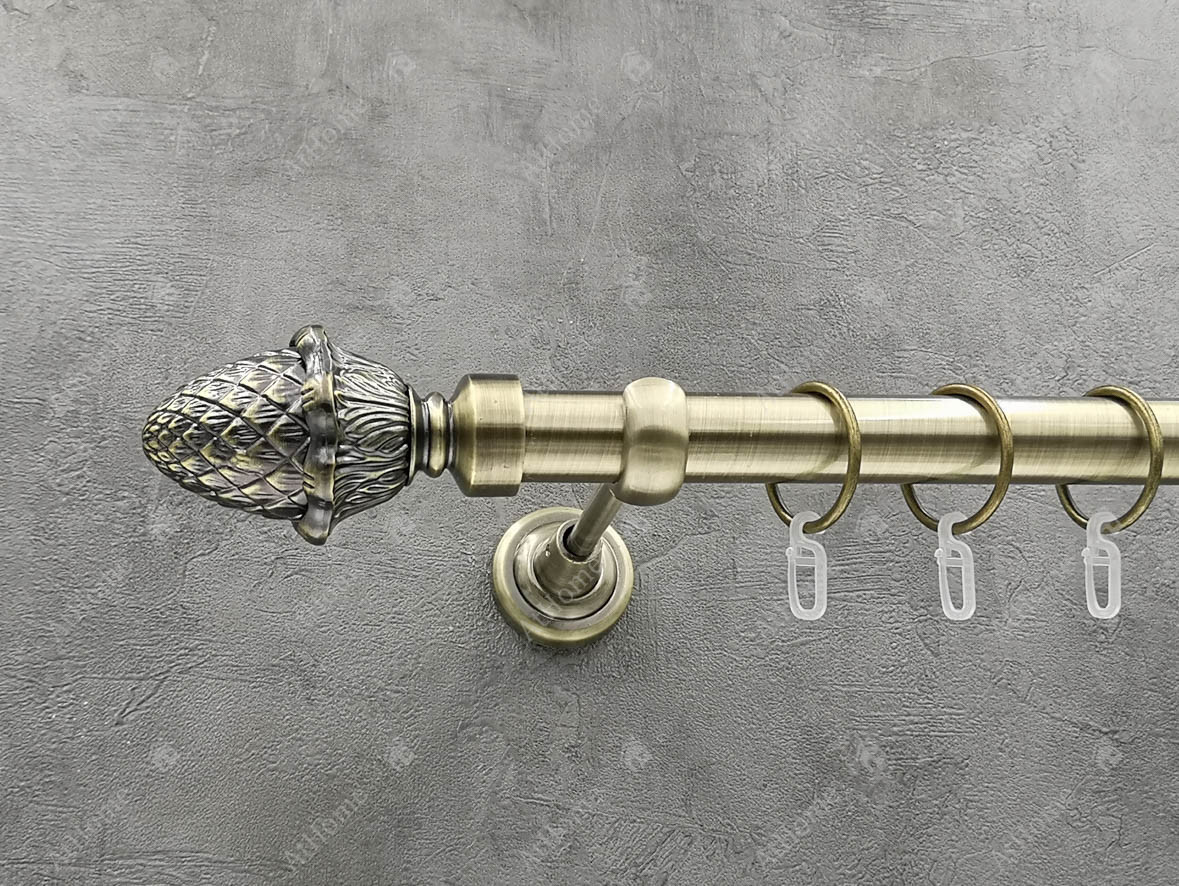 

Карниз Quadrum Шишка 160 см одинарный Антик 25 мм гладкая (кольца с крючками)