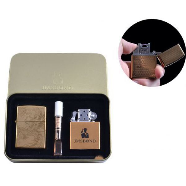 

Электроимпульсная (USB) + бензиновая зажигалки в подарочной коробке + мундштук "Дракон" Набор