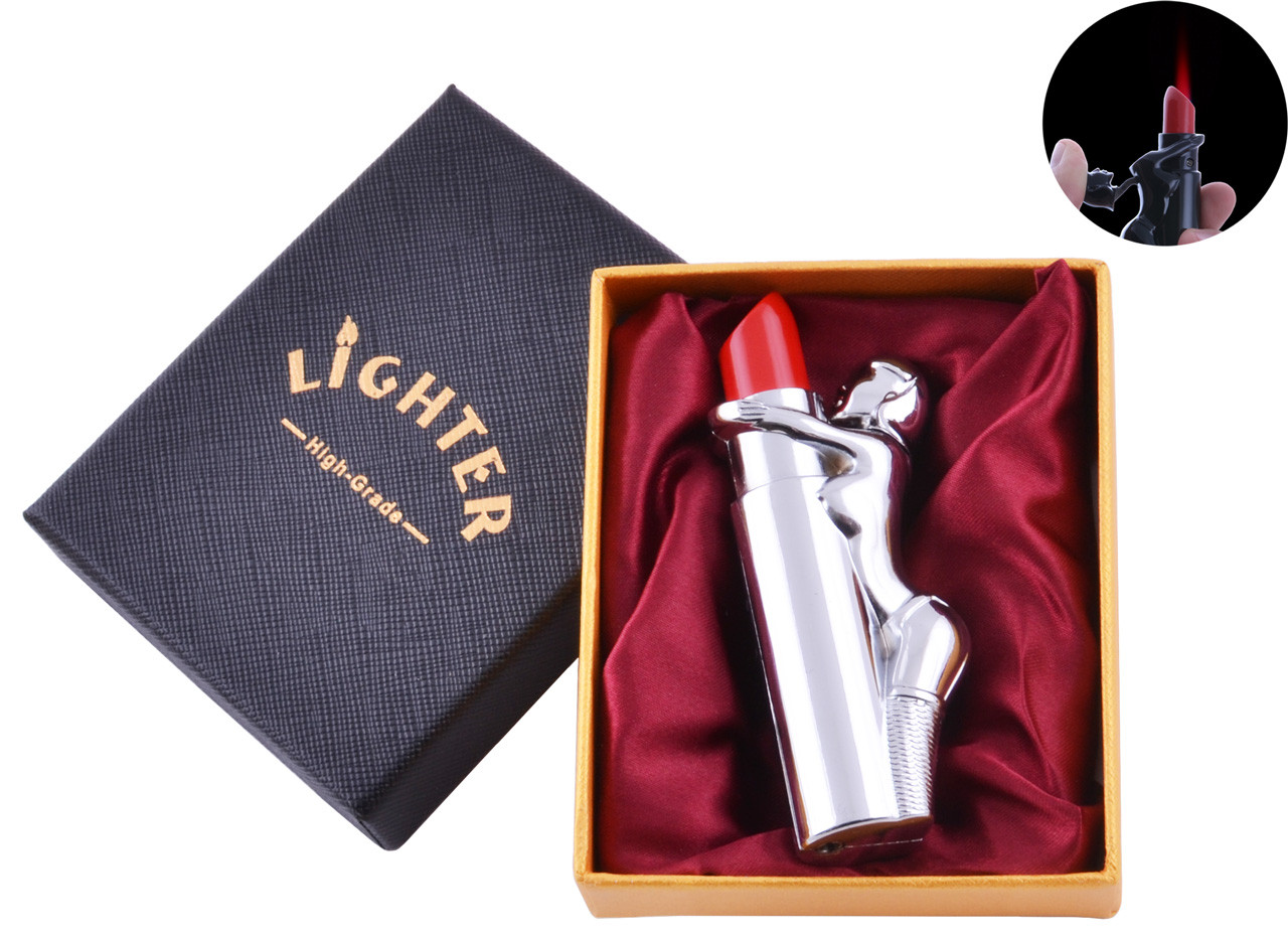 

Зажигалка в подарочной коробке Девушка на Помаде (Турбо пламя) Silver