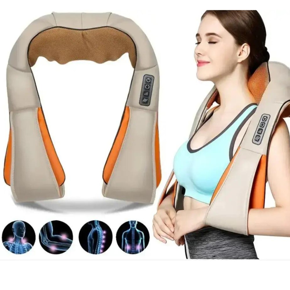Масажер роликовий з ІЧ-підігрівом Massager of Neck Kneading для шиї ...