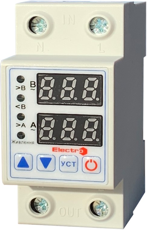 Реле контроля напряжения и тока ElectrO РКН-1VA 1P+N 63А 230В ...