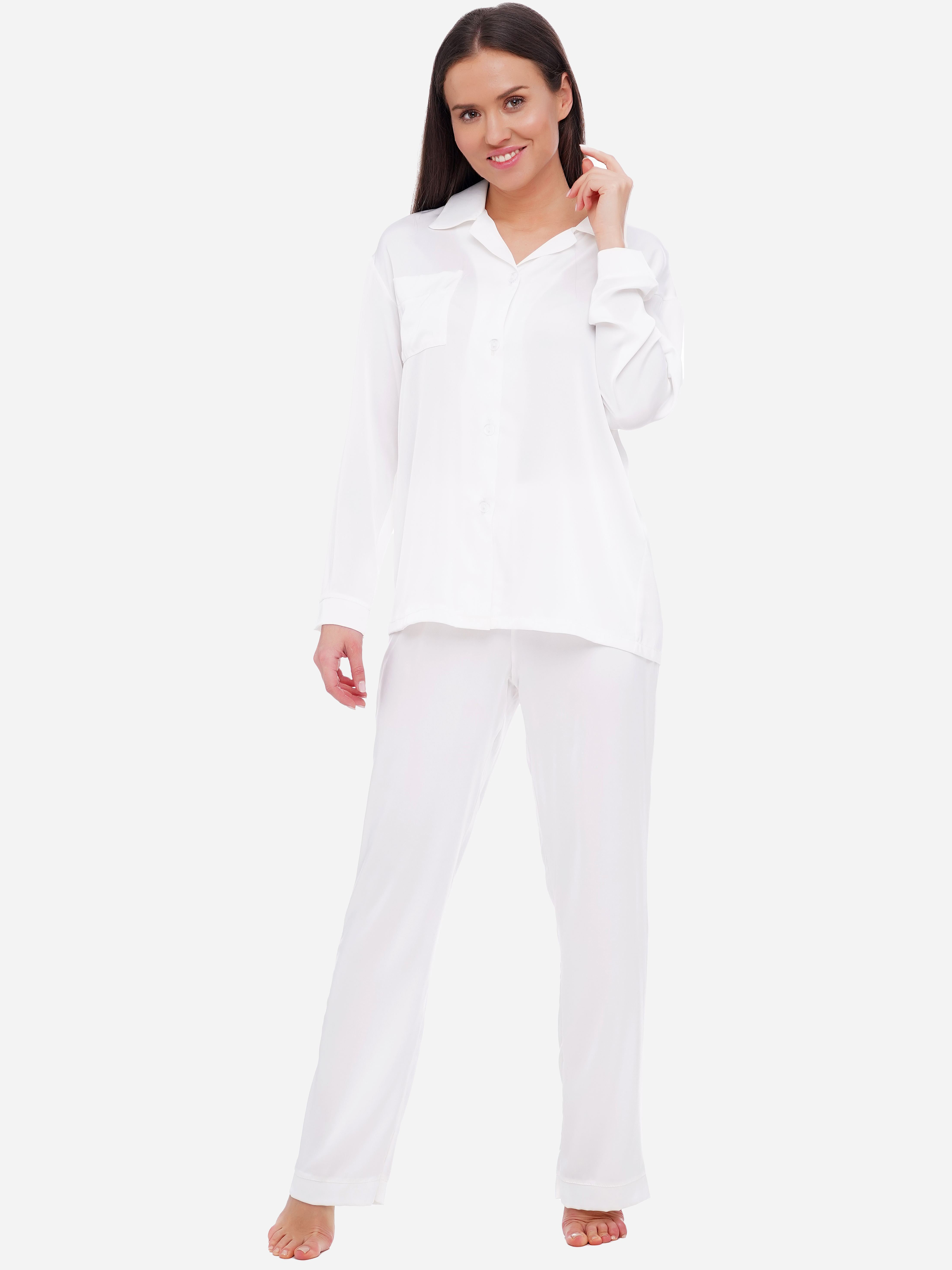 Акція на Піжама (сорочка + штани) жіноча Martelle Lingerie М-312 шовк 34 (XS) Молочна від Rozetka