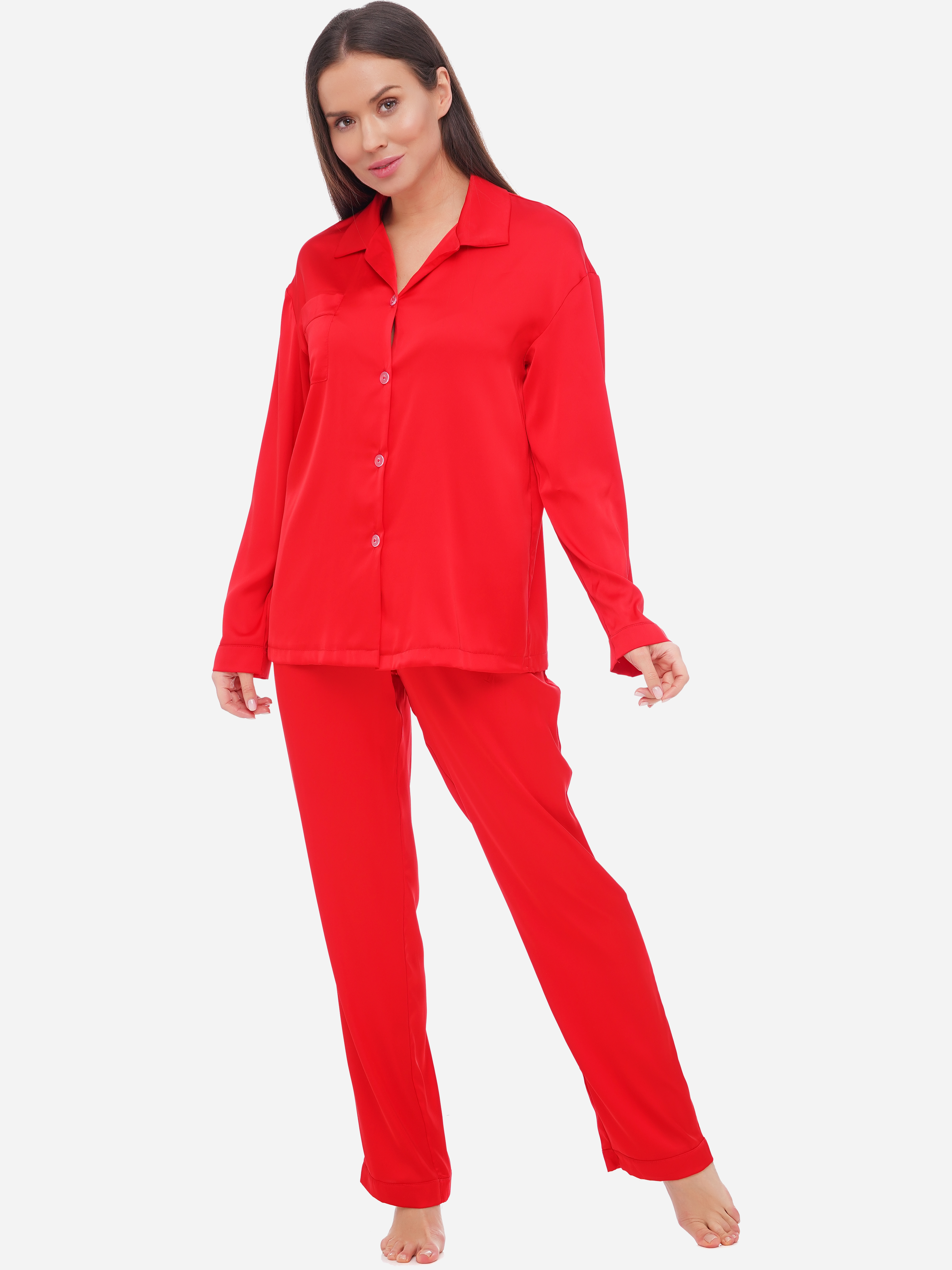 Акция на Піжама (сорочка + штани) жіноча Martelle Lingerie М-312 шовк 44 (XXL) Червона от Rozetka