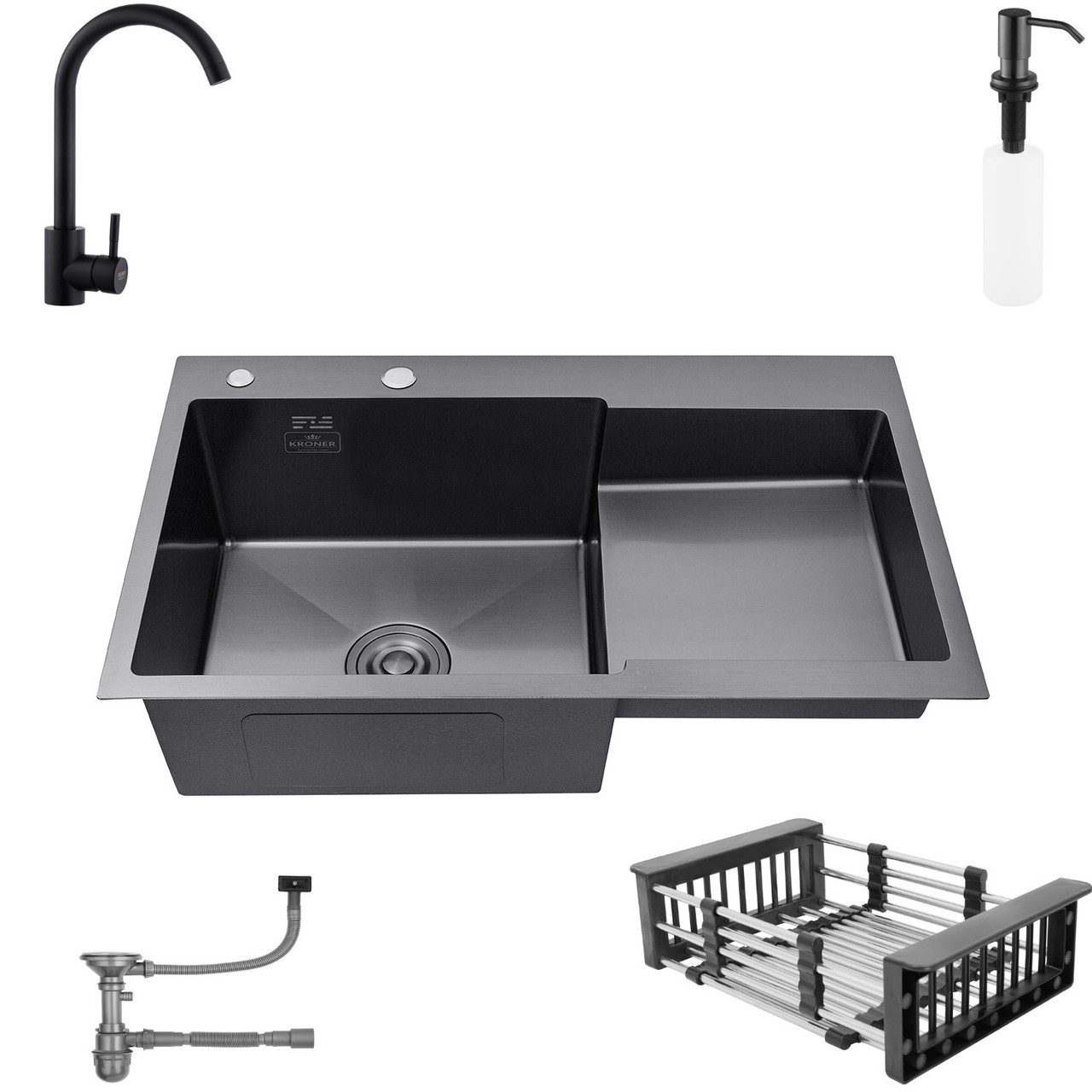 Мойка в кухню Kroner 7848LHM с корзиной и смесителем в наборе