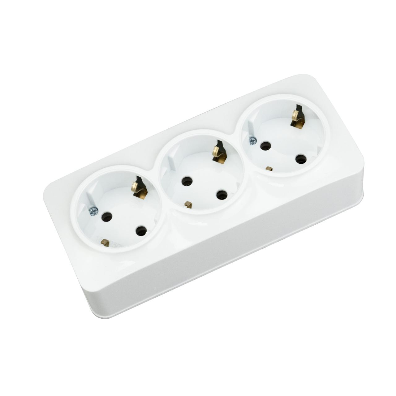 Розетка тройная с заземлением Horoz Electric POWER MAX-3E накладная ...