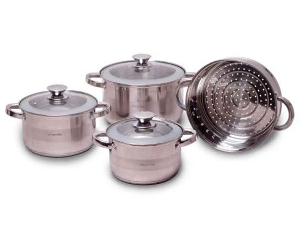 

Набор нержавеющей посуды KAMILLE 4 предмета со стеклянными крышками (4502S )