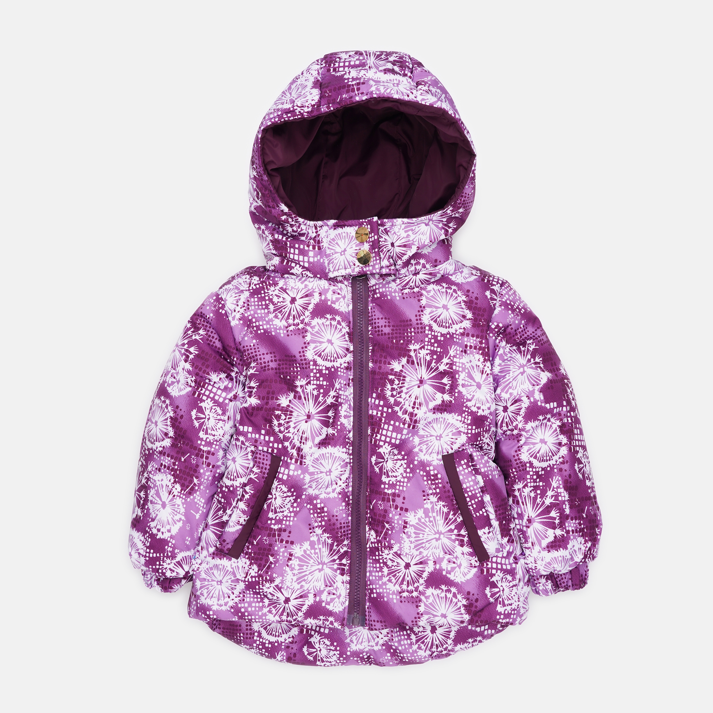 Акція на Дитяча зимова куртка для дівчинки Одягайко 20463 110 см Фіолетовий принт від Rozetka