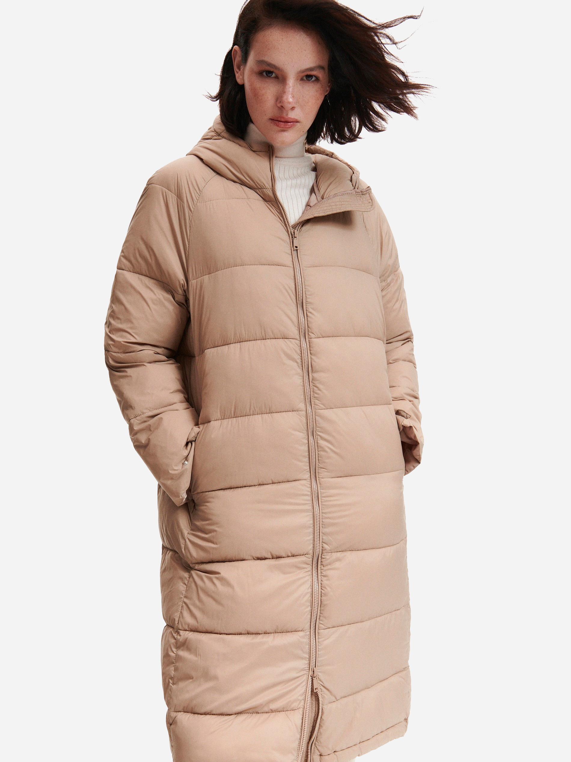 Акція на Пальто-куртка демісезонне довге жіноче Reserved 7411L-80X 44 Бежеве від Rozetka