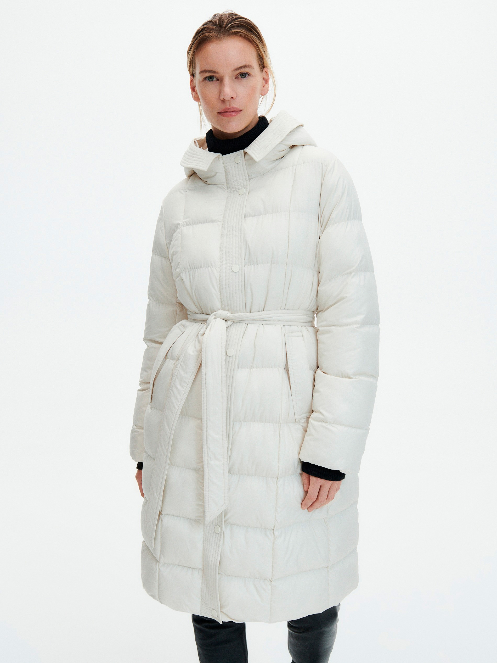 Акція на Пальто-куртка довге демісезонне з капюшоном жіноче Reserved 1632N-02X 44 Кремове від Rozetka