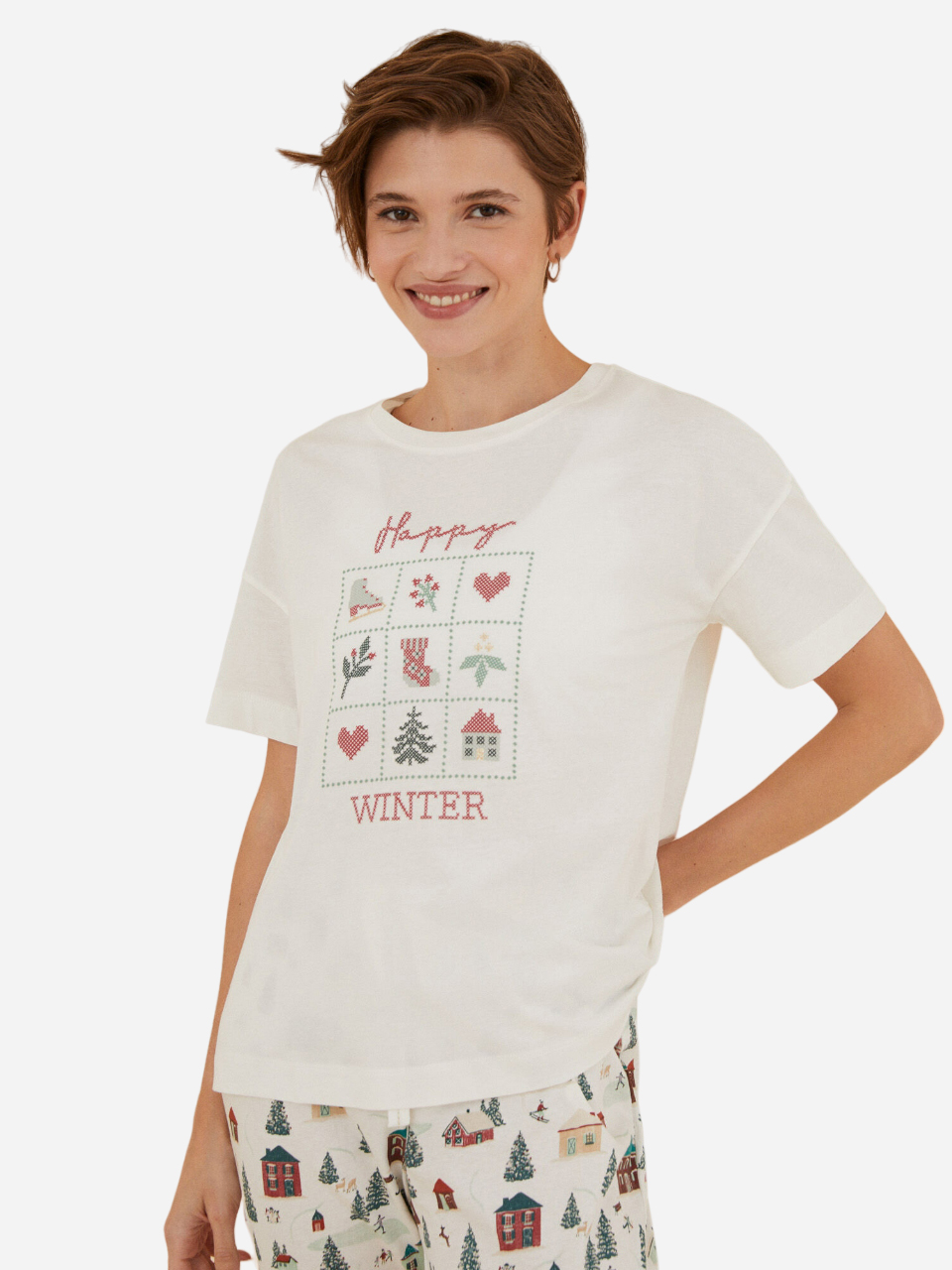 Акція на Піжамна футболка жіноча бавовняна Women'Secret Mmx Print Tee Fr 3276614 XS Бежева від Rozetka