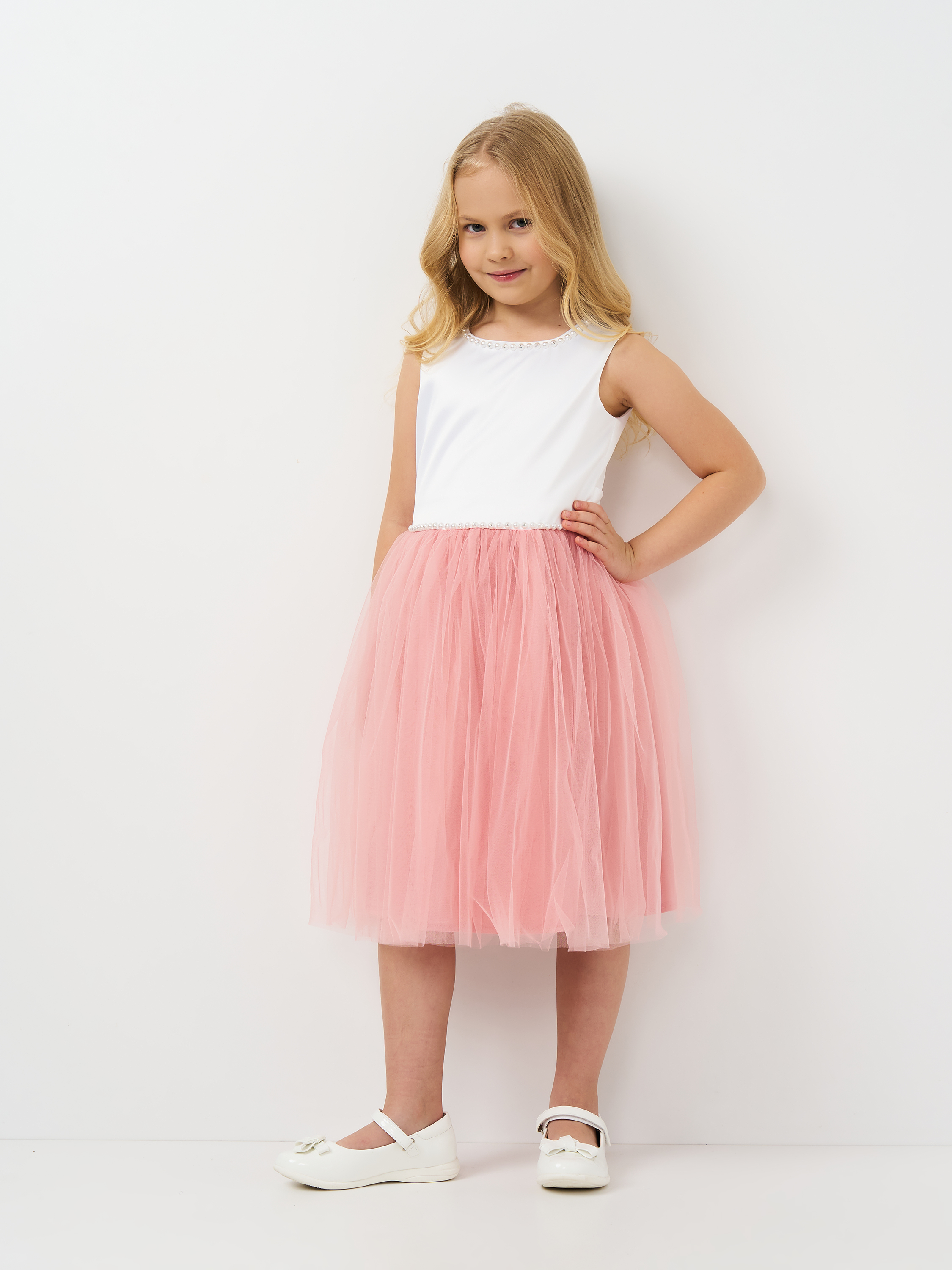Акция на Підліткова святкова сукня для дівчинки Sasha 4336/19 146 см Біла з рожевим от Rozetka