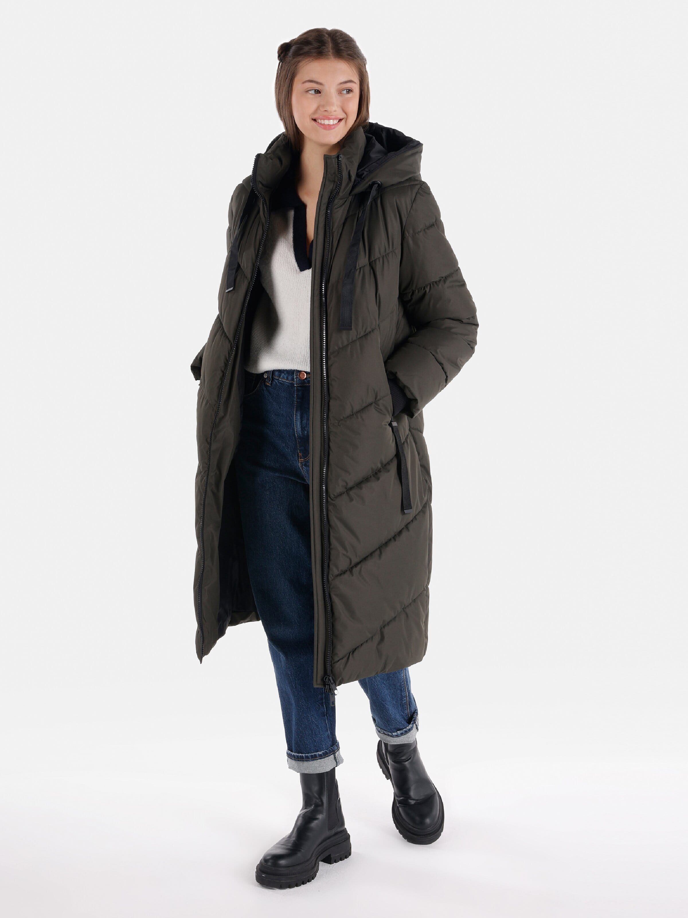 Акція на Куртка зимова довга жіноча Colin's CL1065793 M Dark Khaki від Rozetka