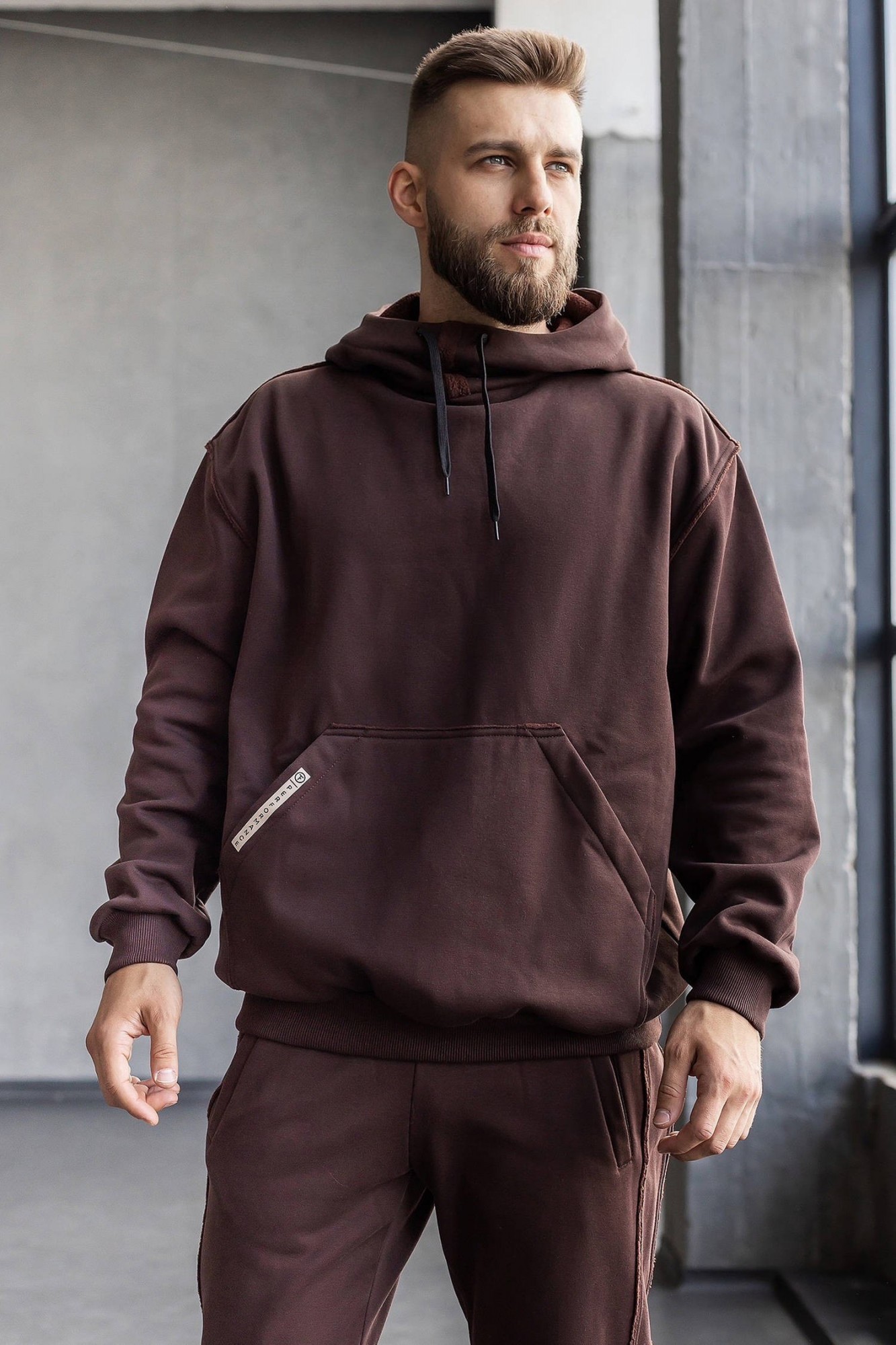 Худі із бавовни POLARSOFT на флісі з декоративними швами навиворіт ...