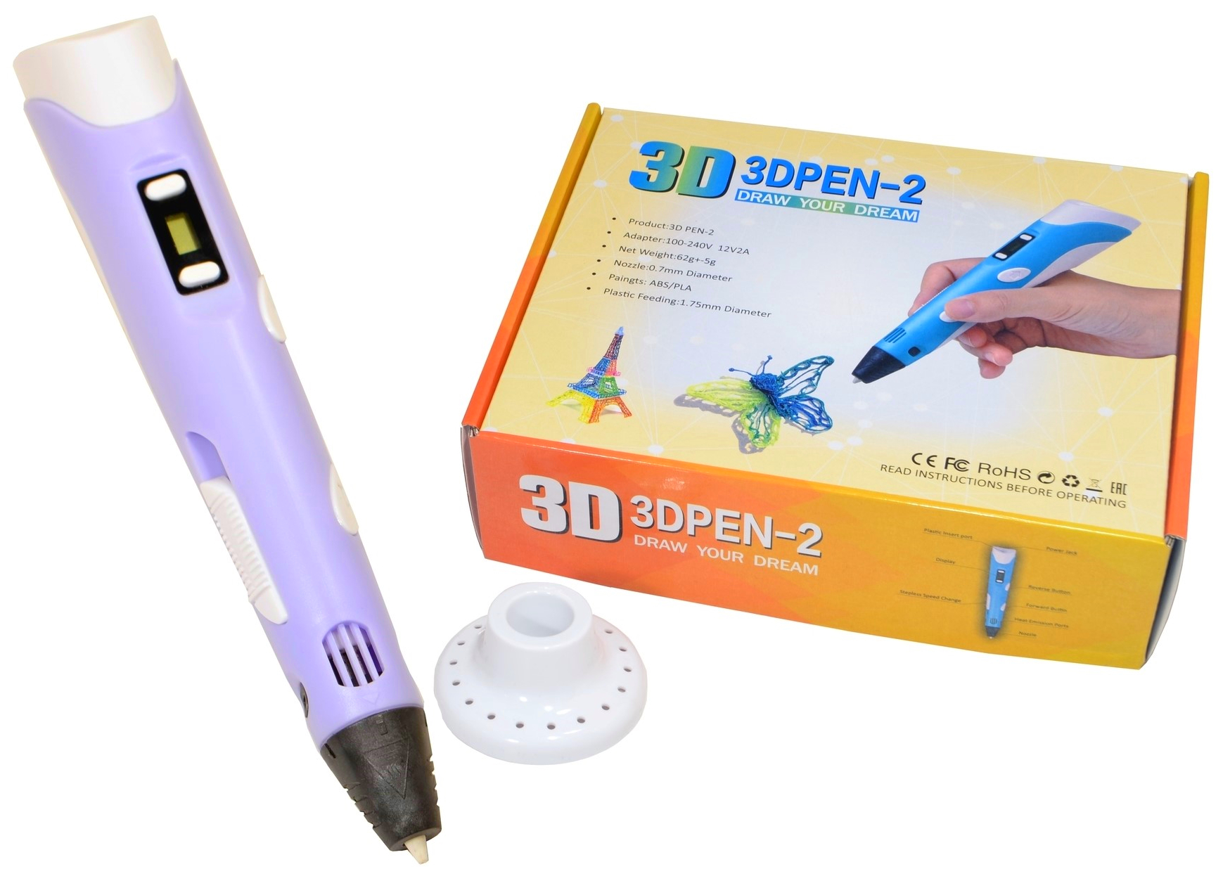 

3D-ручка с экраном 3DPen-2 с Эко Пластиком PLA (9 метров ) 3Д Ручка Purple