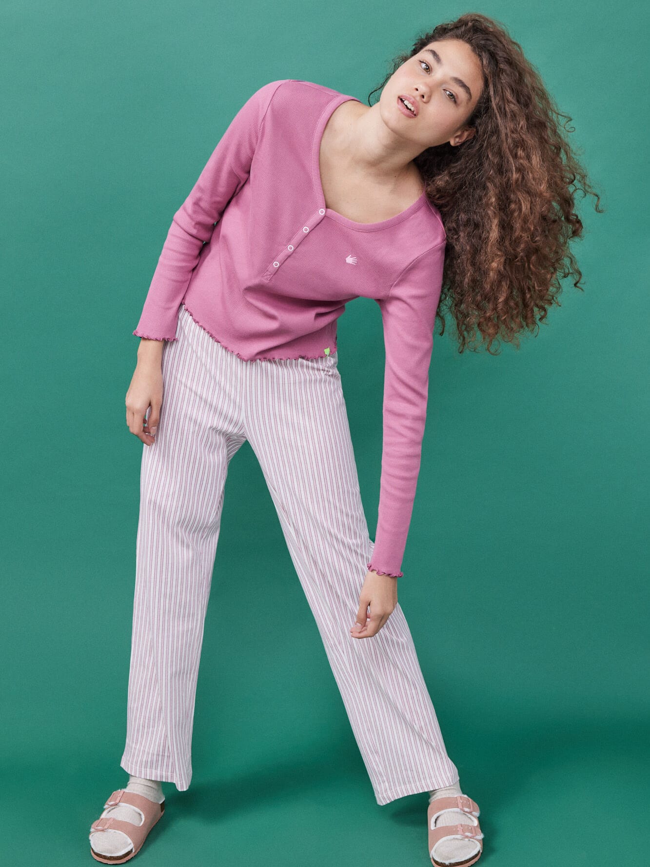 Акція на Піжама (лонгслів + штани) жіноча бавовняна Hi&Bye Hb Stripes Pink Pj 9526809 XS Рожева від Rozetka