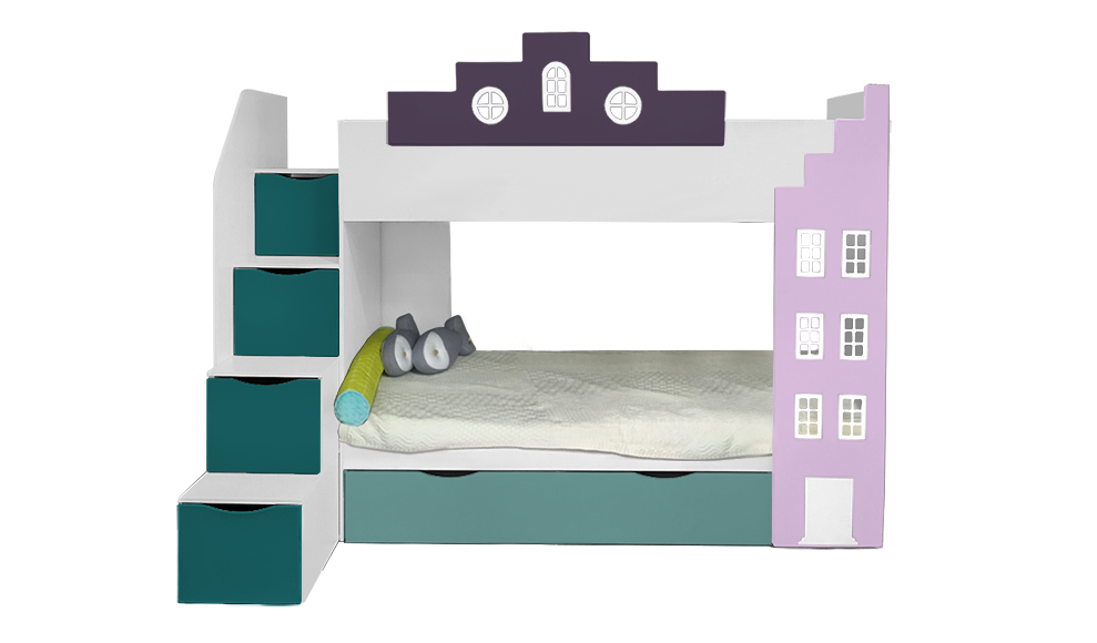 

Двухъярусная детская кровать Амстердам с 3 спальным местом вход слева Little Room Little Room Baby House (DKA-05-126)