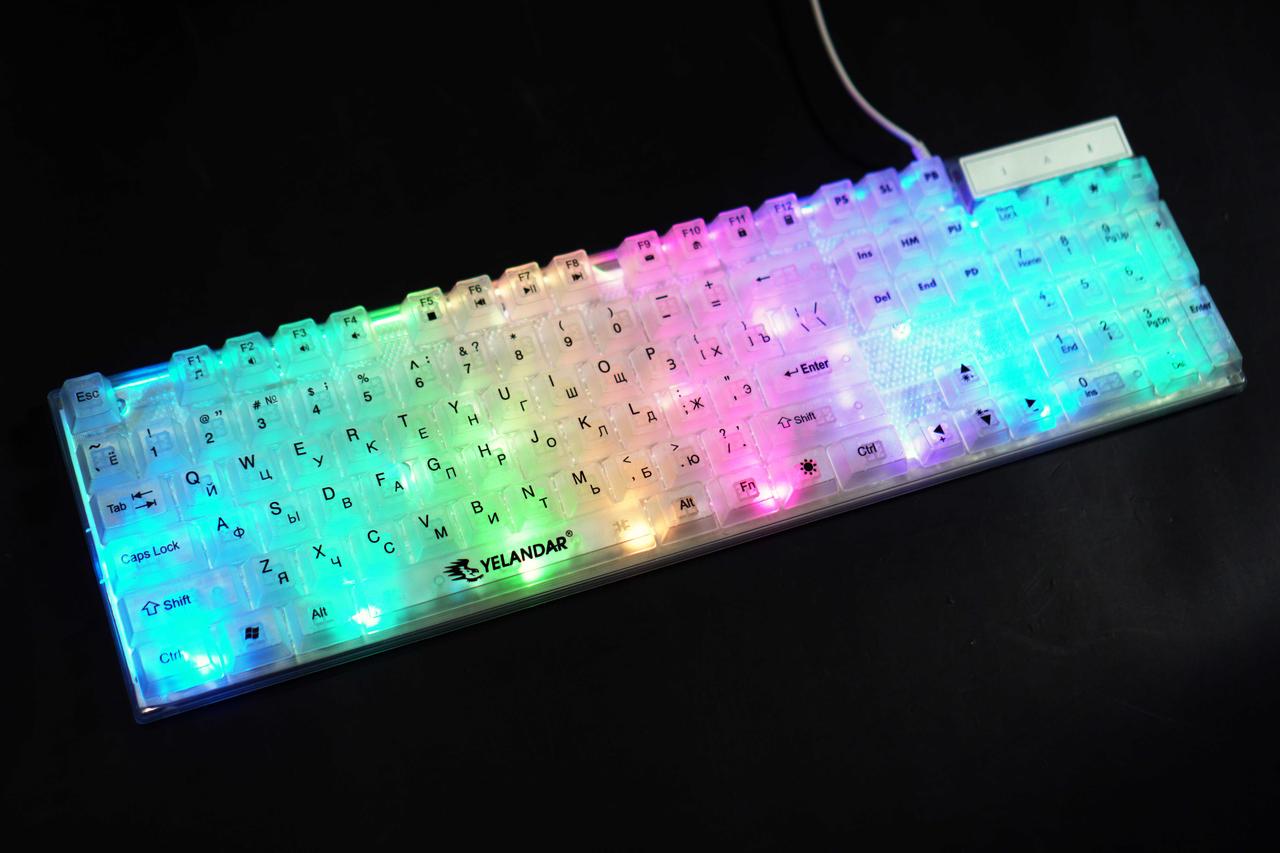 Проводная USB RGB мембранная клавиатура с подсветкой Белая Yelandar AN ...