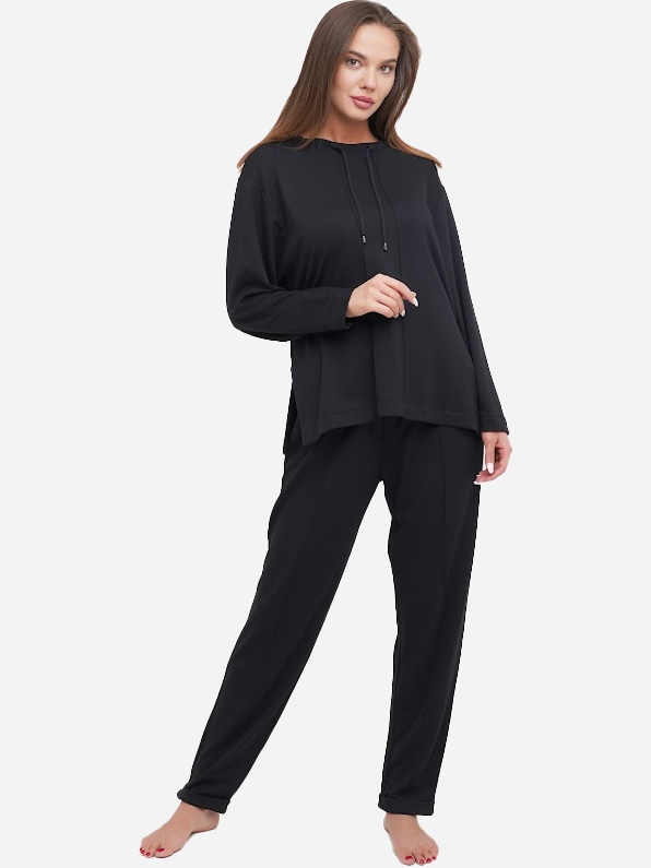 Акція на Піжама (кофта + штани) жіноча флісова Effetto 3209 XL Чорна від Rozetka