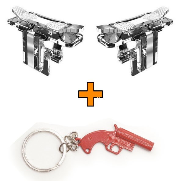 

Игровые контроллеры Marpiel Angel Wings (геймпад триггеры курки для смартфона для PUBG) серебряные + брелок Flare Gun