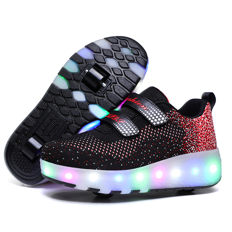 

Роликовые кроссовки для мальчиков с LED подсветкой черные на 2-х колёсах (LR 1222) 33(21см)