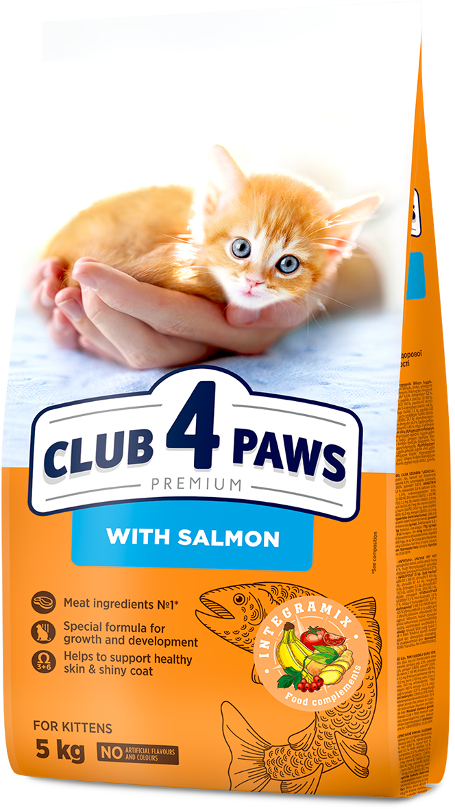 Полнорационный сухой корм для котят Club 4 Paws Премиум с лососем 5 кг ...