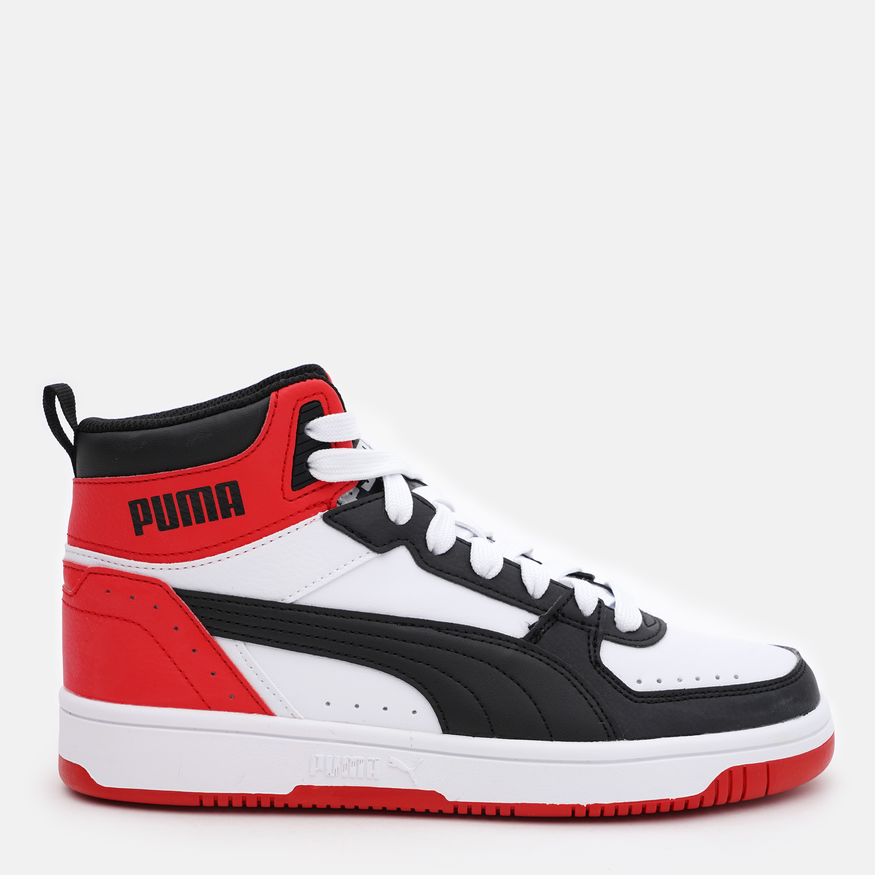 Акція на Підліткові демісезонні черевики для хлопчика Puma Rebound JOY Jr 37468703 37 (4) Puma White-Puma Black-High Risk Red від Rozetka