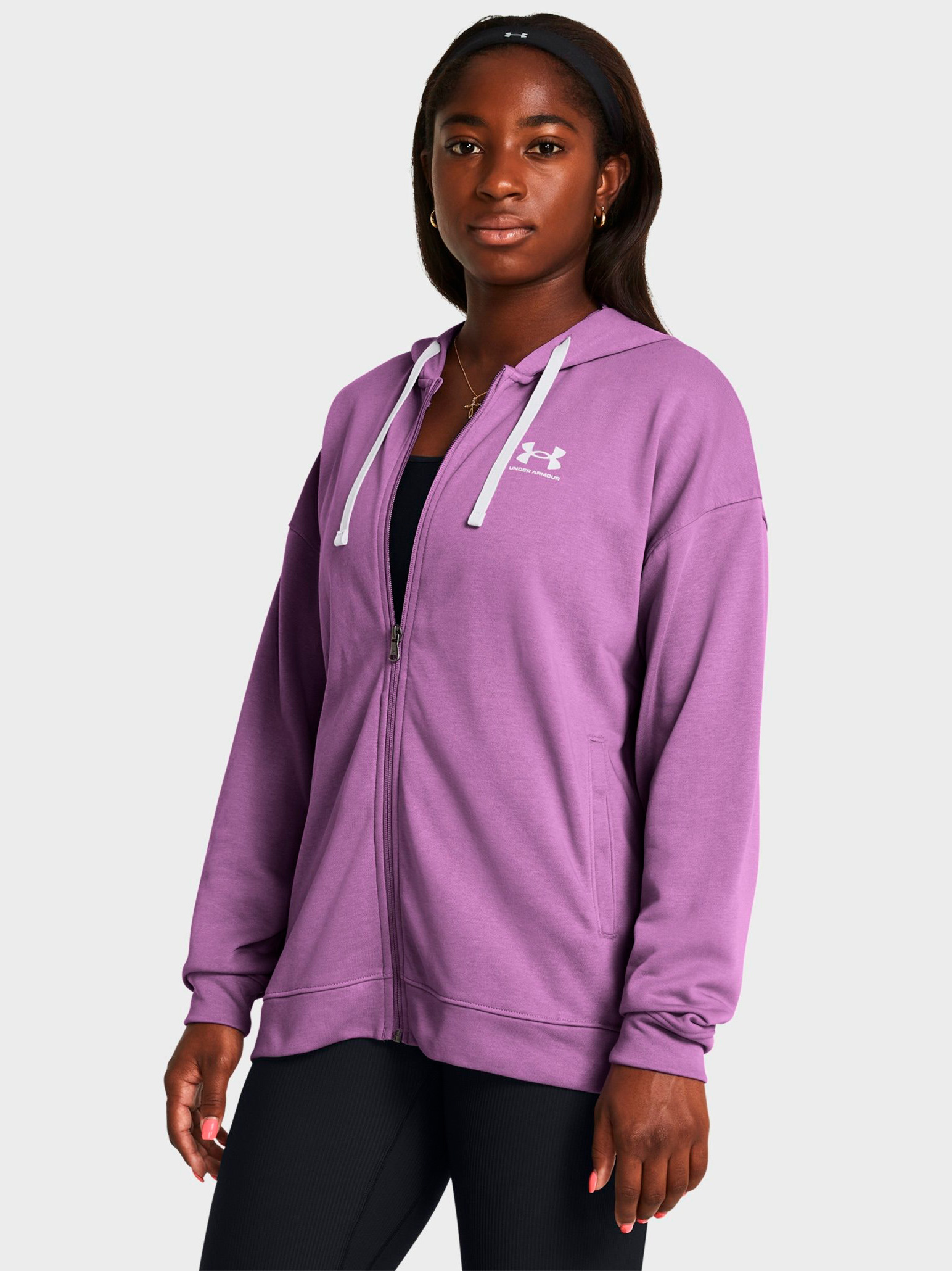 Акція на Толстовка на блискавці з капюшоном жіноча Under Armour Ua Rival Terry Os Fz Hooded 1386043-560 L Бузкова від Rozetka