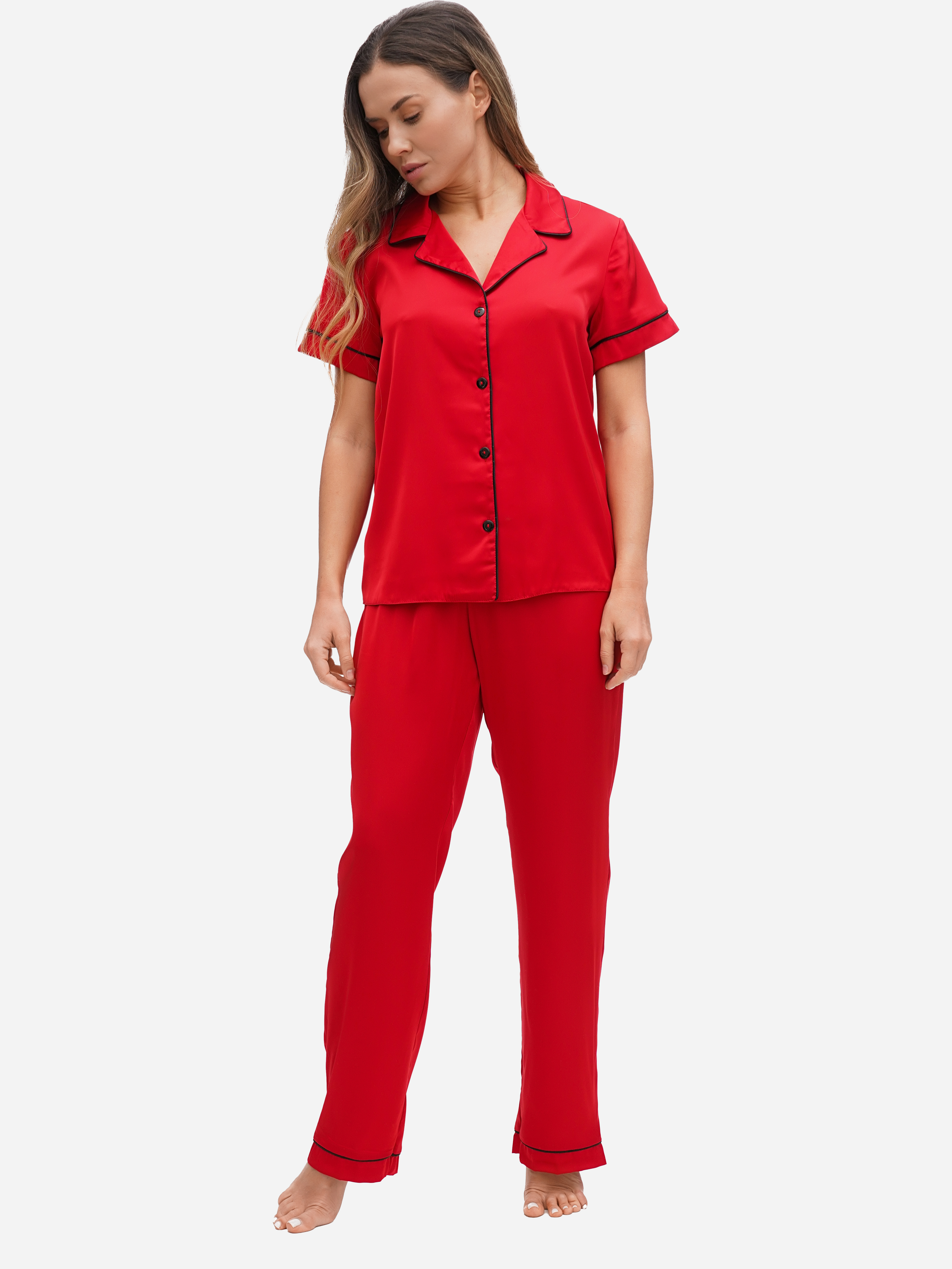 Акция на Піжама (сорочка + штани) жіноча великих розмірів Martelle Lingerie М-320 44 (XXL) Червона от Rozetka