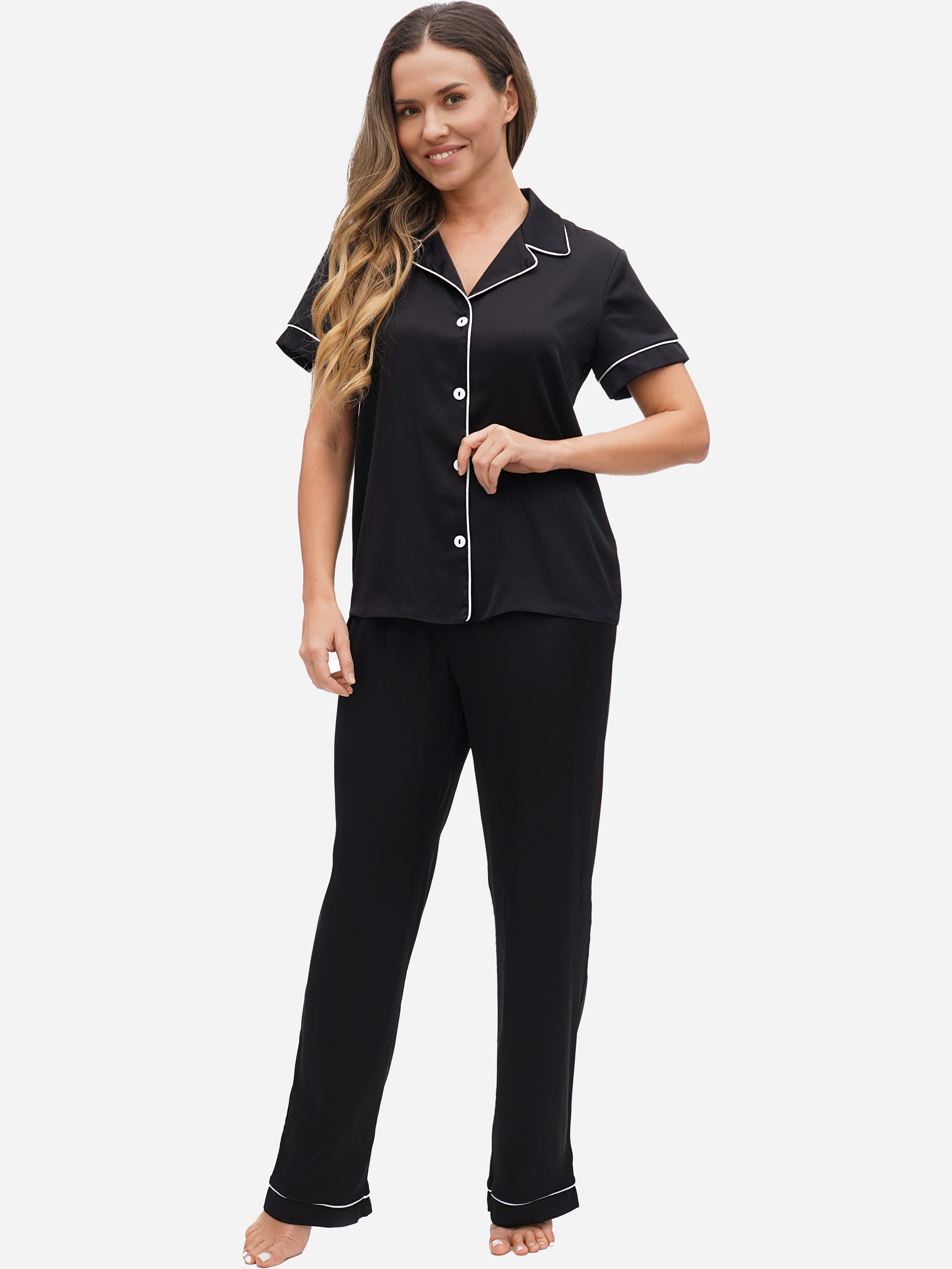 Акція на Піжама (сорочка + штани) жіноча великих розмірів Martelle Lingerie М-320 42 (XL) Чорна від Rozetka
