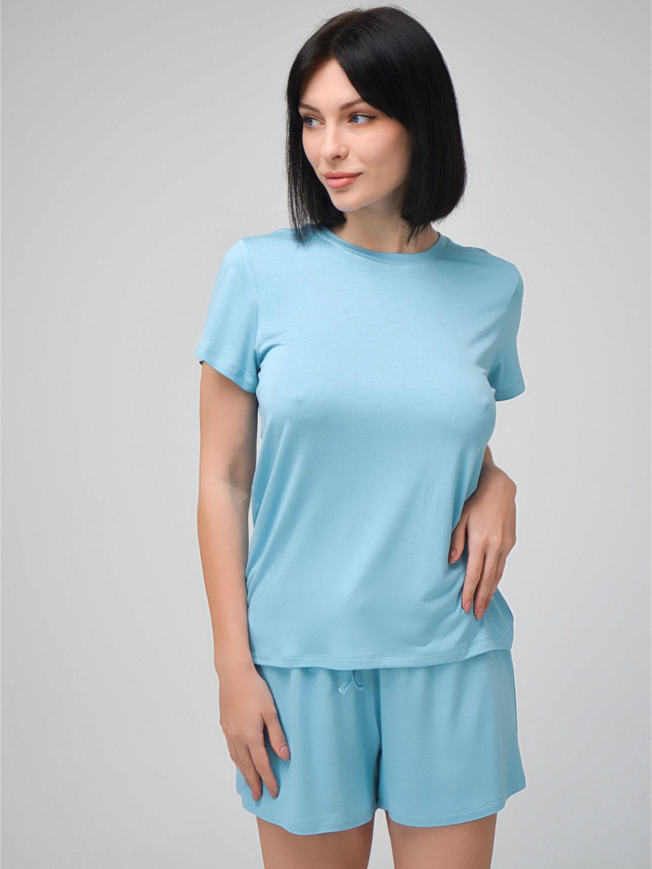 Акція на Піжама (футболка + шорти) жіноча великих розмірів Leinle Josephine 1135 XL Блакитна від Rozetka