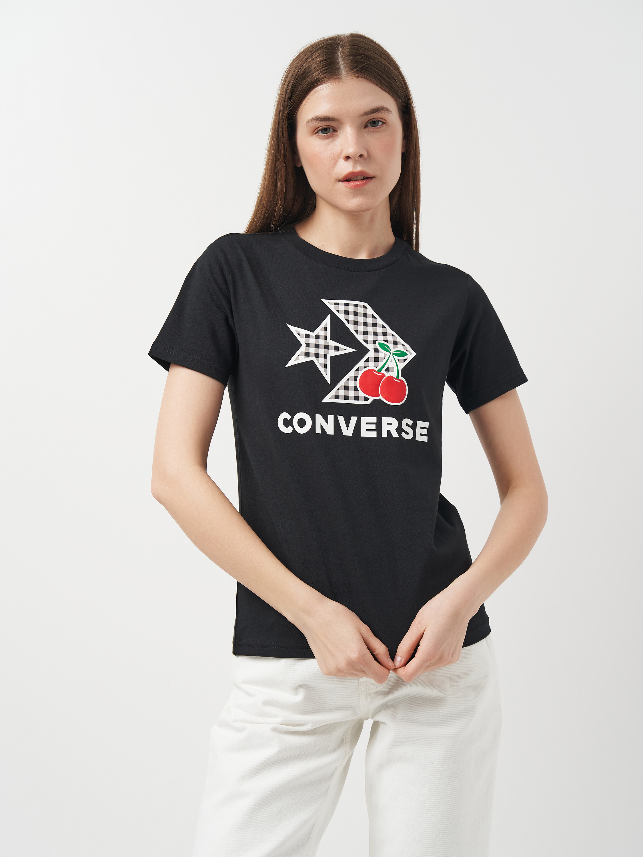 Акція на Футболка бавовняна жіноча Converse Womens Knit T-Shirt 10026042-001 M Чорна від Rozetka