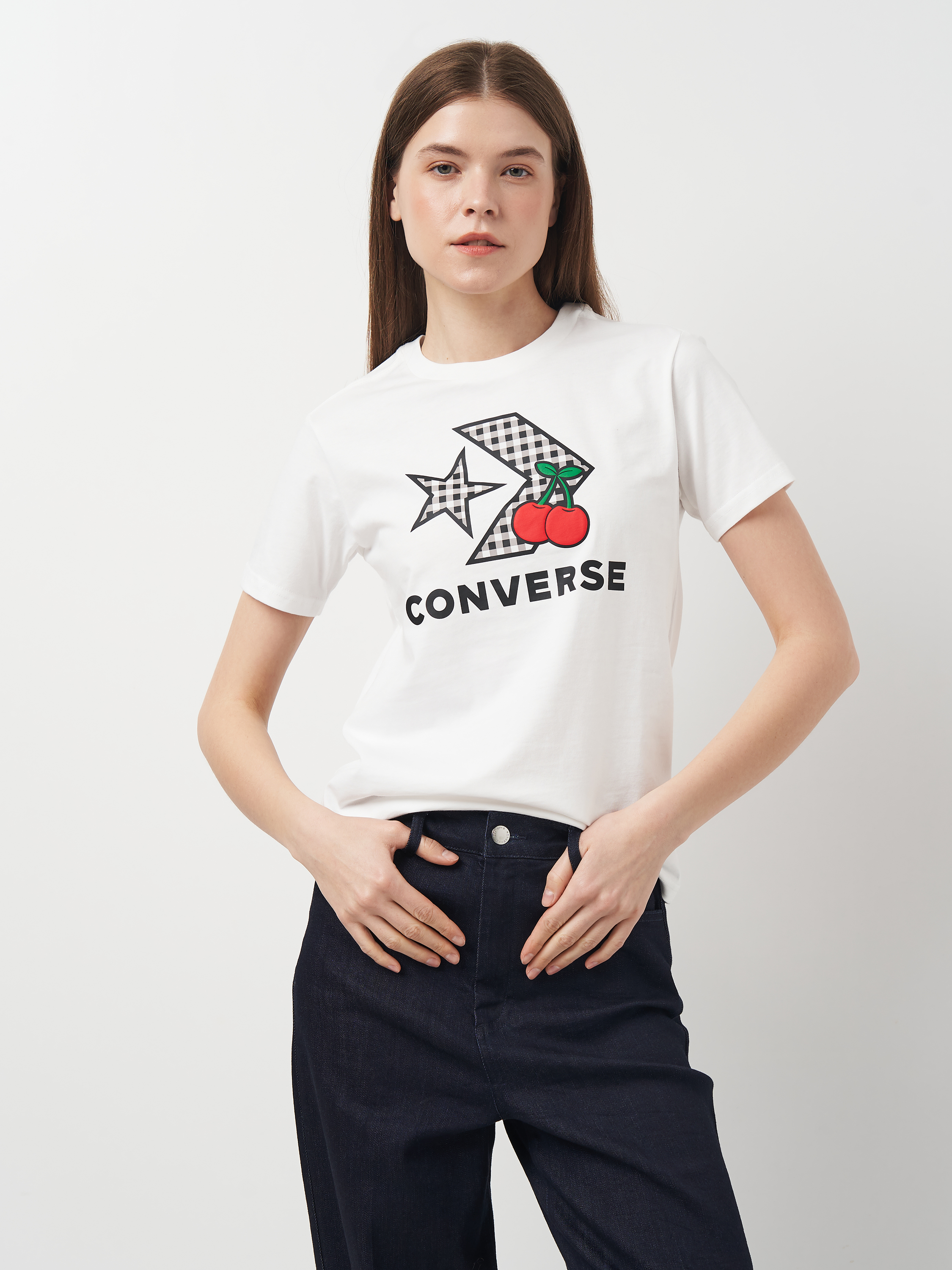 Акція на Футболка бавовняна жіноча Converse Womens Knit T-Shirt 10026042-102 M Біла від Rozetka