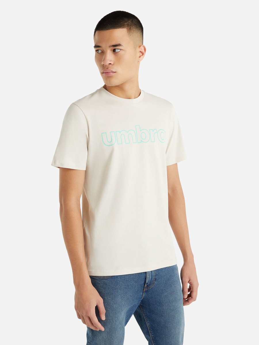 Акція на Футболка бавовняна Umbro Linear Logo Graphic Tee 66435U-MBR S Світло-пісочна від Rozetka