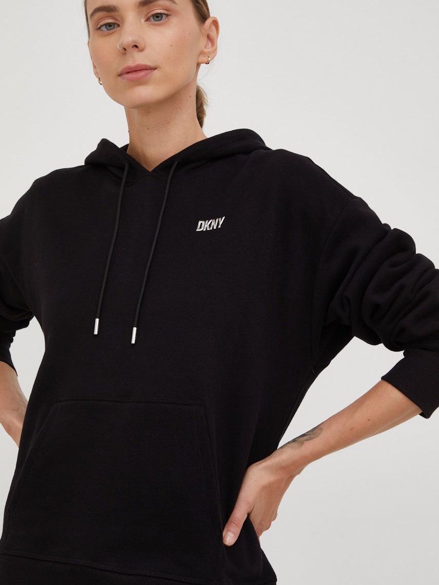 Акція на Худі жіноче DKNY Metallic Logo Hoodie DP2T9057-BSV L Чорний/Срібний від Rozetka