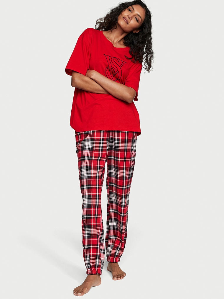 Акція на Піжама (футболка + штани) жіноча бавовняна Victoria's Secret 299021142 M Червона від Rozetka