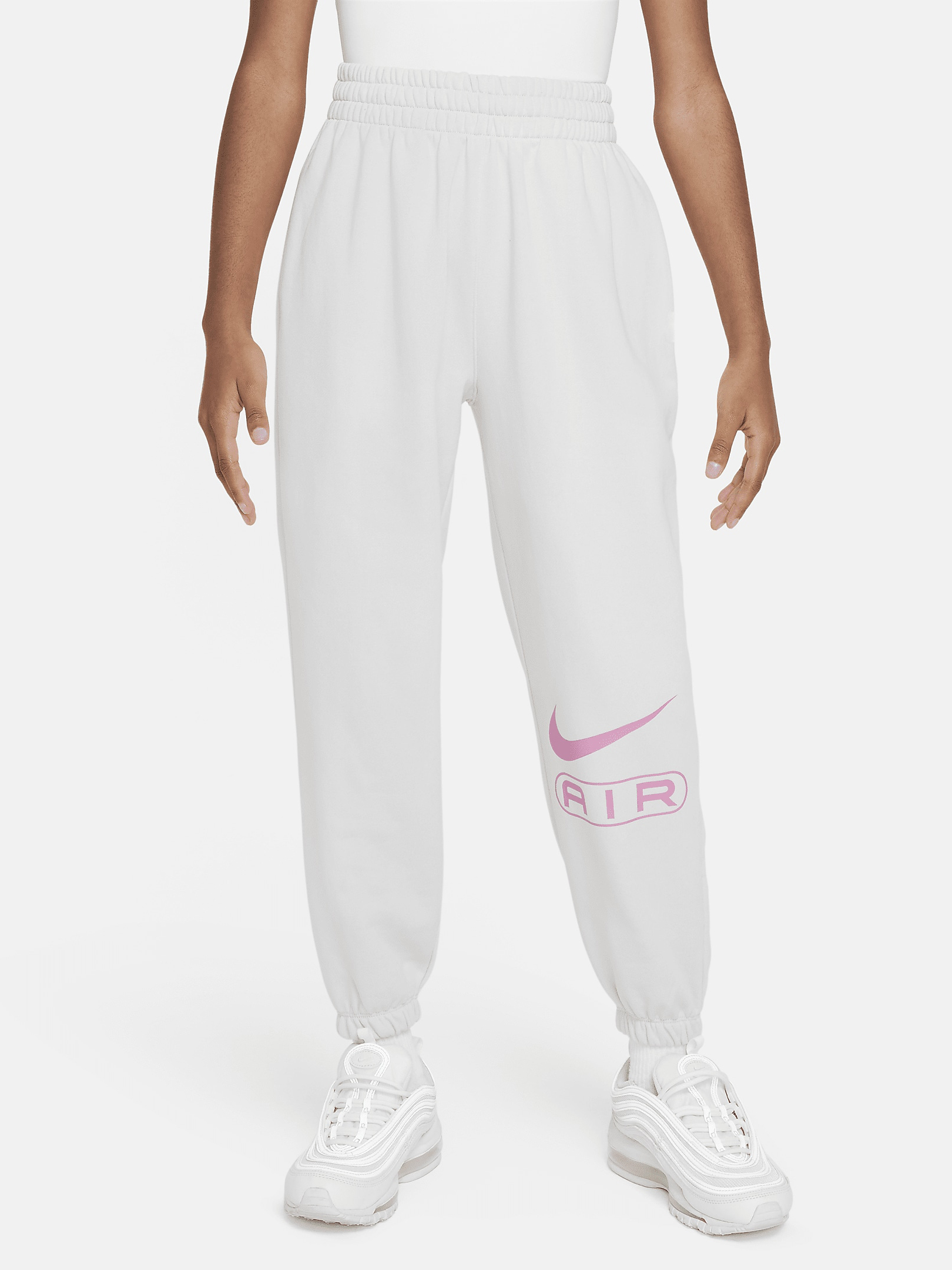 Акція на Спортивні штани жіночі Nike Air Fleece Jogger FN1902-025 M Фотонний пил/Грайливий рожевий від Rozetka