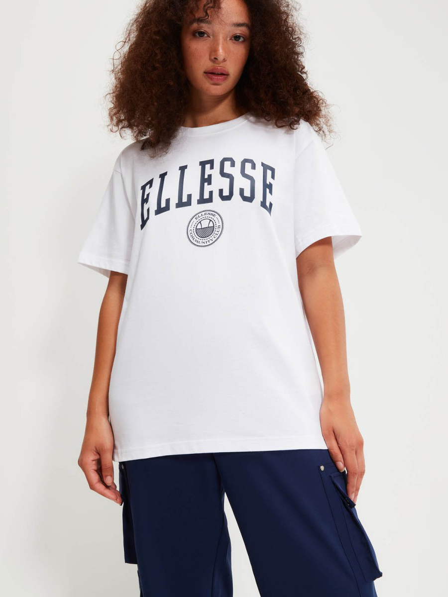 Акція на Футболка бавовняна оверсайз довга жіноча Ellesse Neri T-Shirt SGV20260-908 10 Біла від Rozetka