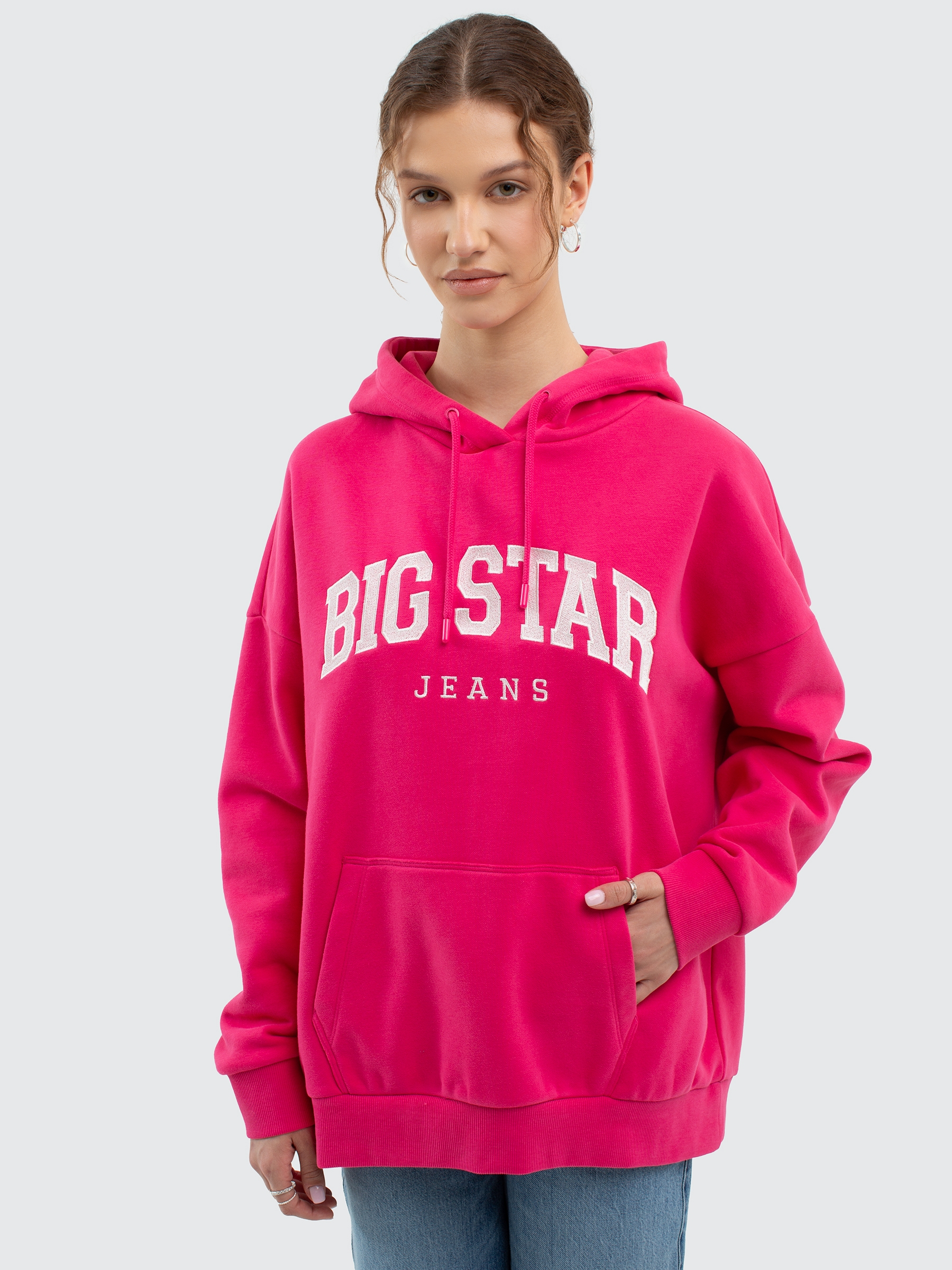 Акція на Худі оверсайз жіноче Big Star Rubialsa XL Рожеве від Rozetka