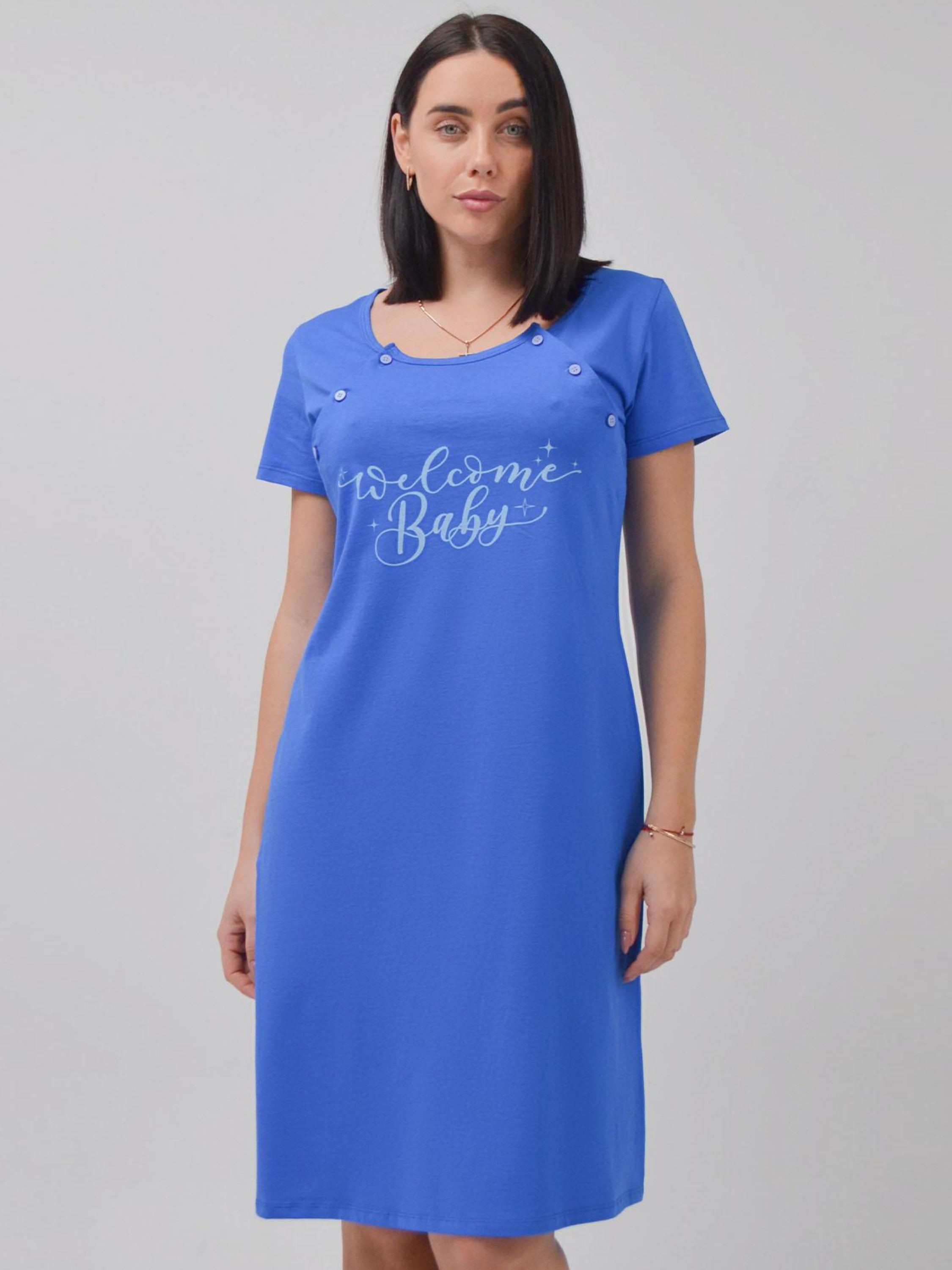 Акція на Нічна сорочка жіноча для вагітних бавовняна Roksana Mother 413 XL Синя від Rozetka