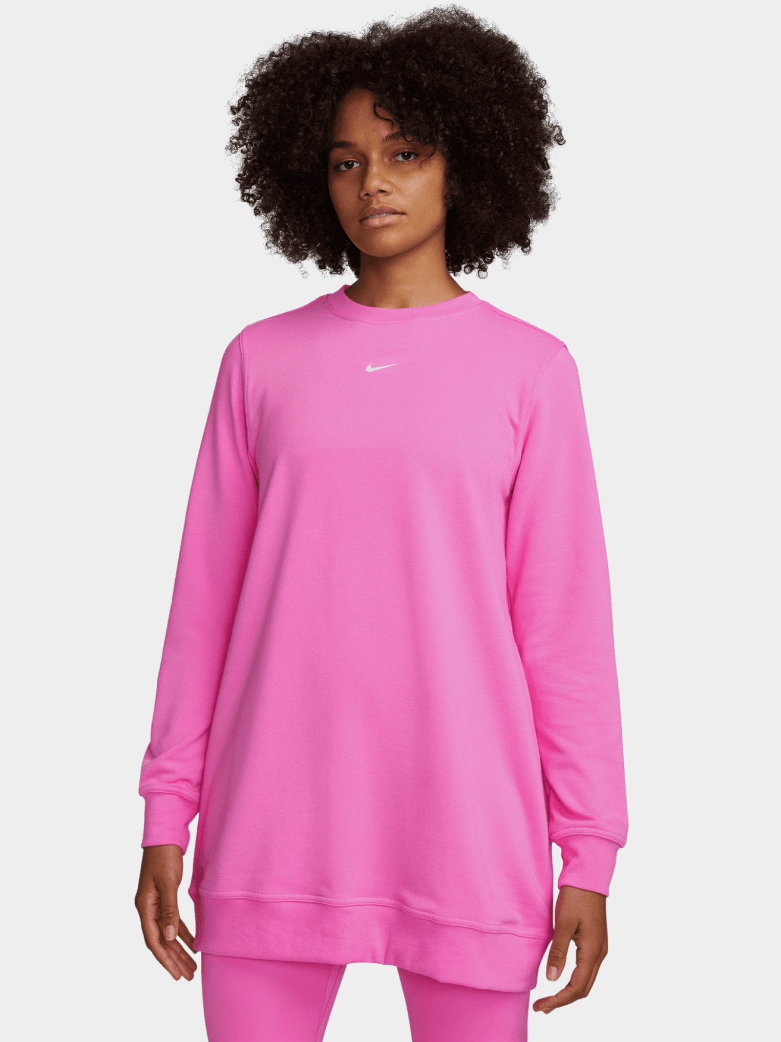 Акція на Світшот оверсайз жіночий Nike W Nk One Df Crew Tunic FJ9567-675 M Рожевий/Білий від Rozetka