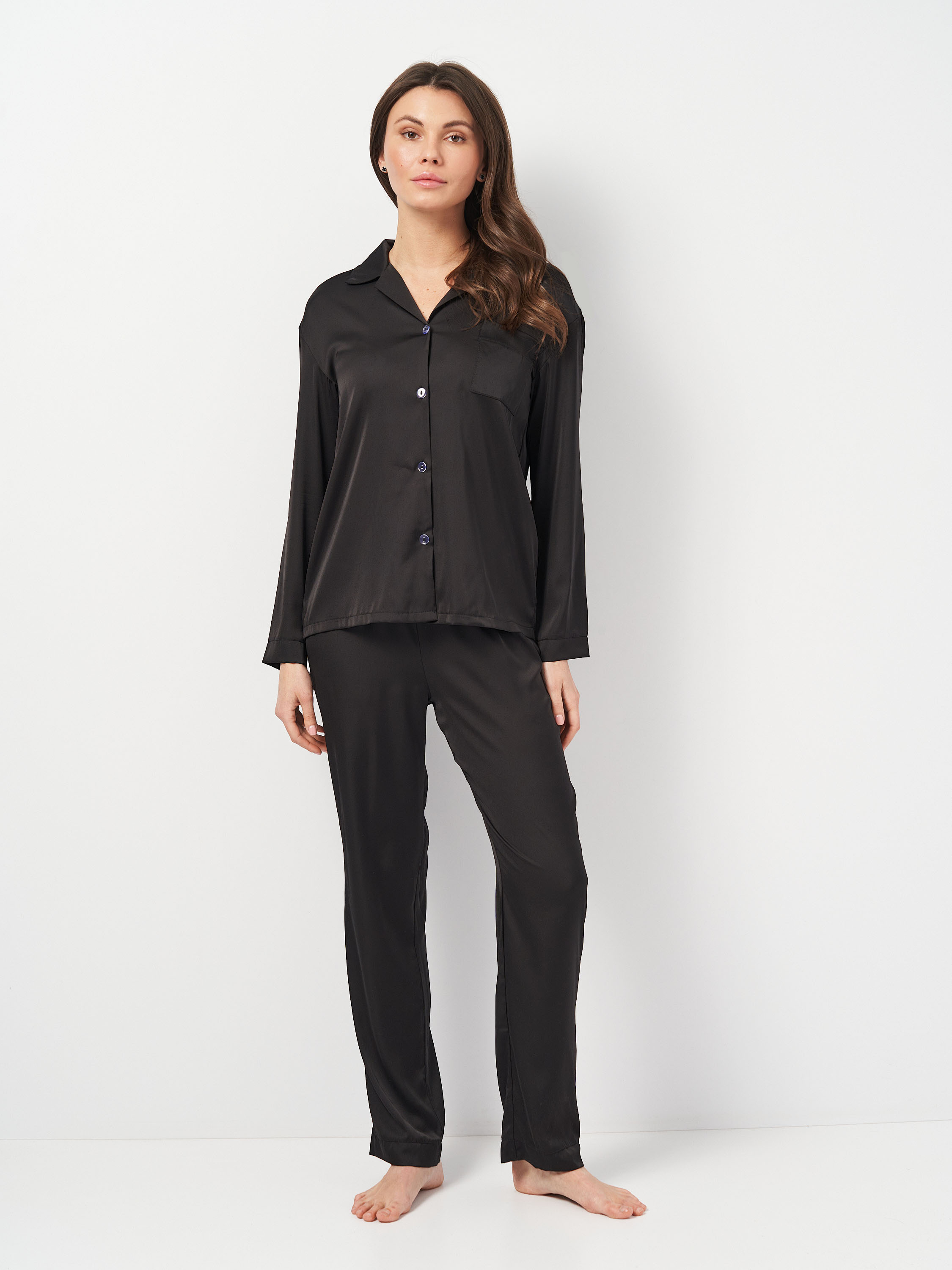 Акція на Піжама (сорочка + штани) жіноча Martelle Lingerie М-312 шовк 44 (XXL) Чорна від Rozetka