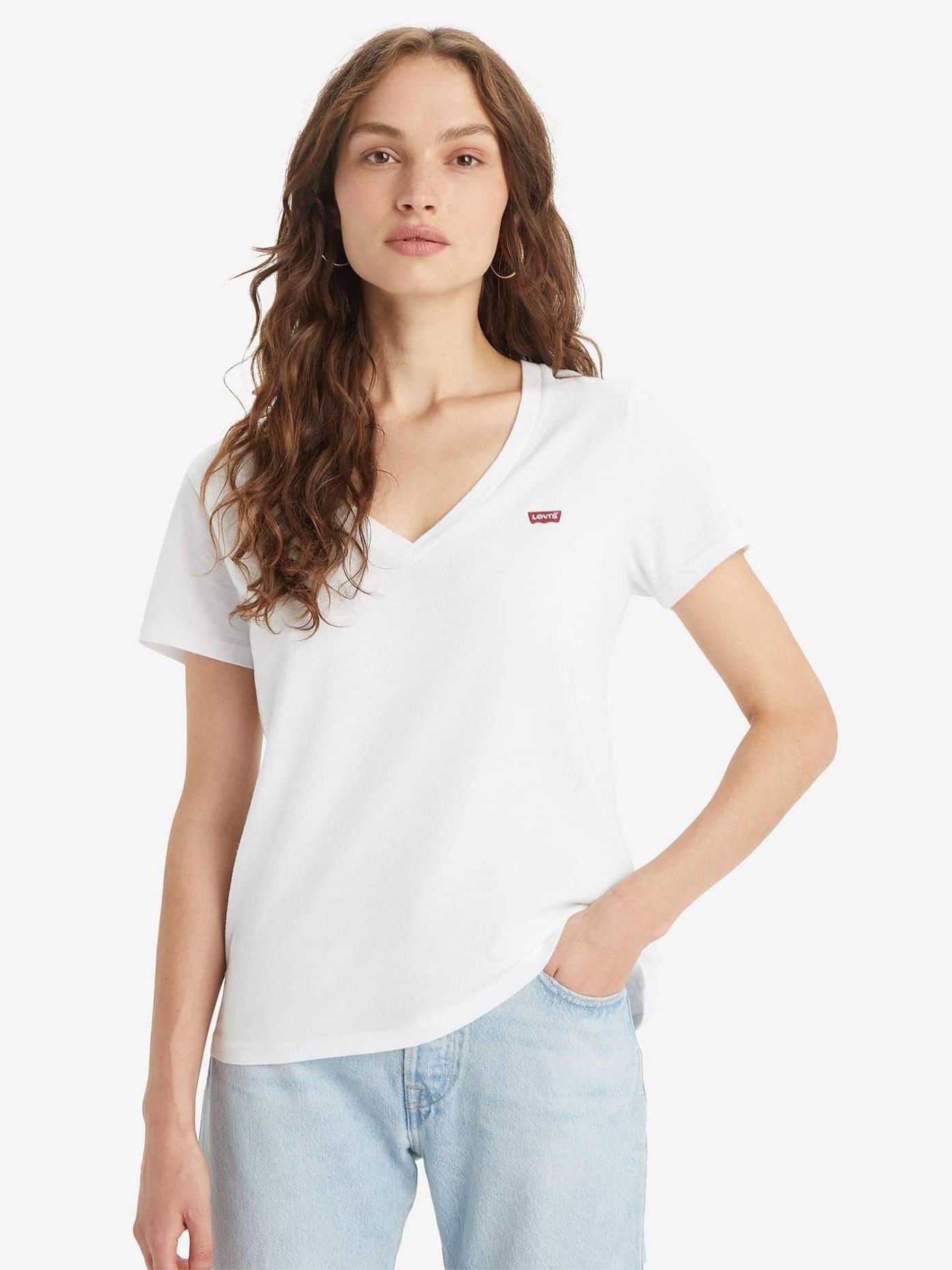 Акція на Футболка бавовняна жіноча Levi's Perfect Vneck 85341-0002 L Біла від Rozetka