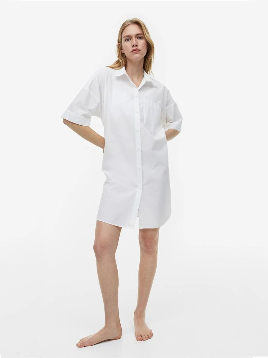 Акція на Сукня-сорочка коротка літня жіноча H&M 061151134 L Біла від Rozetka
