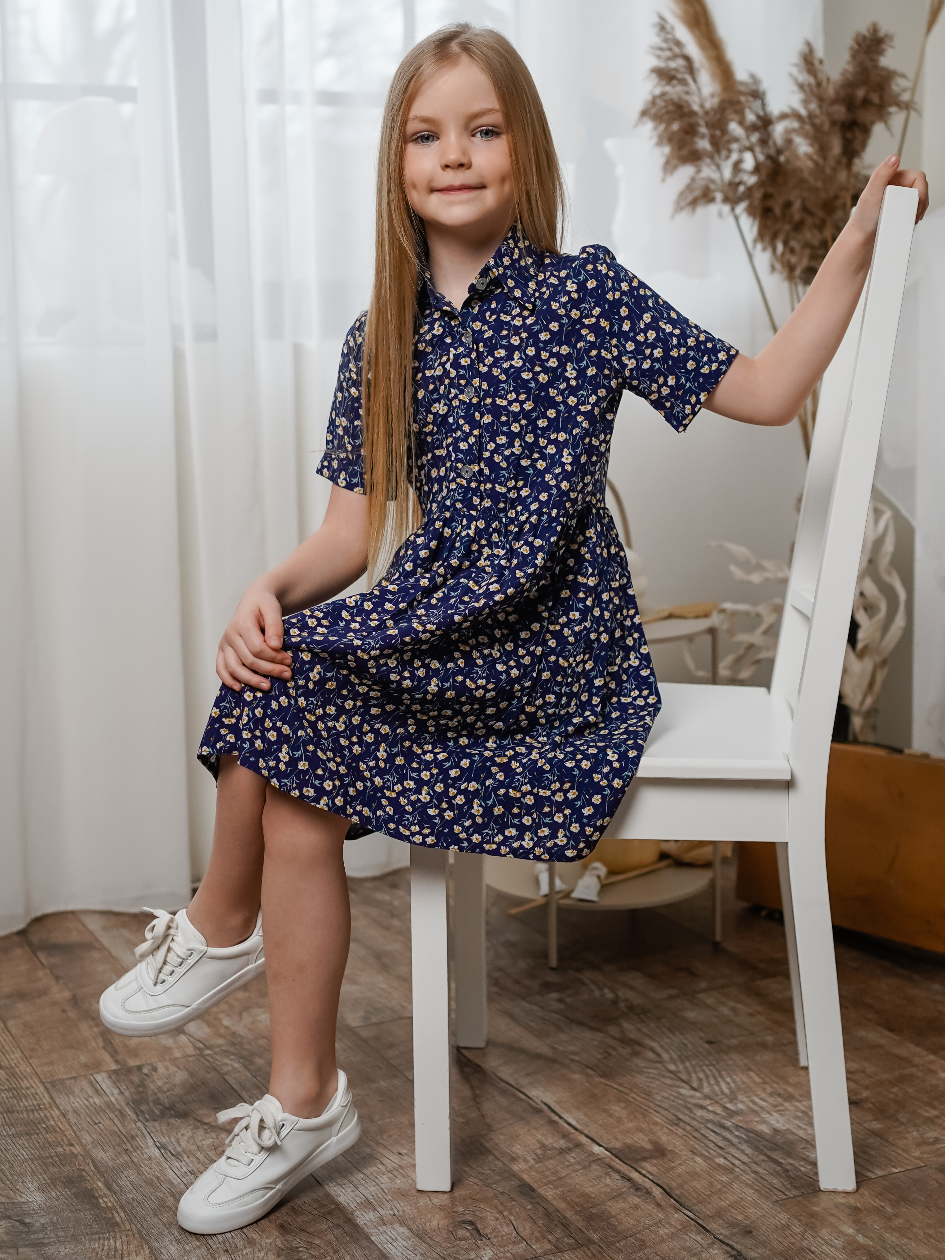 Акція на Дитяче літнє лляне плаття для дівчинки Tair kids ПЛ780 128 см Синє від Rozetka