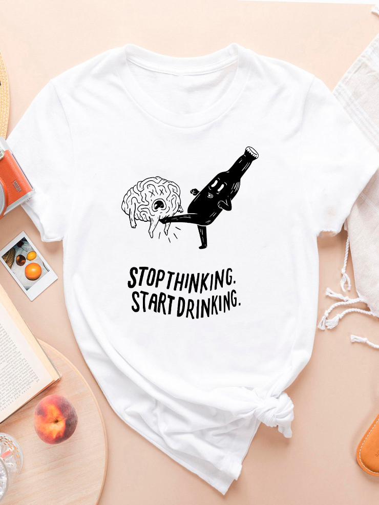 Акція на Футболка бавовняна жіноча Zuzu Stop thinking. Start drinking. ZZP00812 S Біла від Rozetka