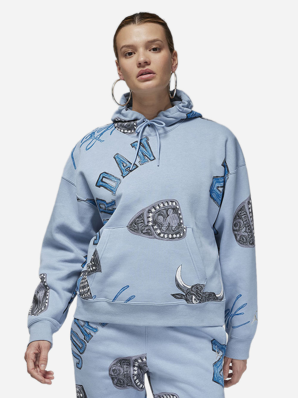 Акция на Худі жіноче Nike W J Brkln Aop Flc Hoodie FZ9978-436 M Світло-синє от Rozetka