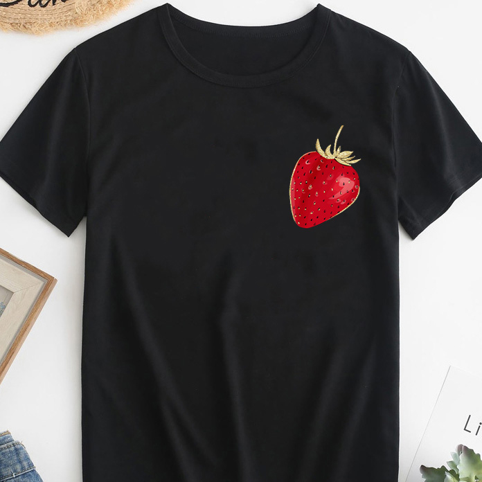 Акція на Футболка бавовняна жіноча Zuzu Artisanal Strawberry ZZP00821 S Чорна від Rozetka