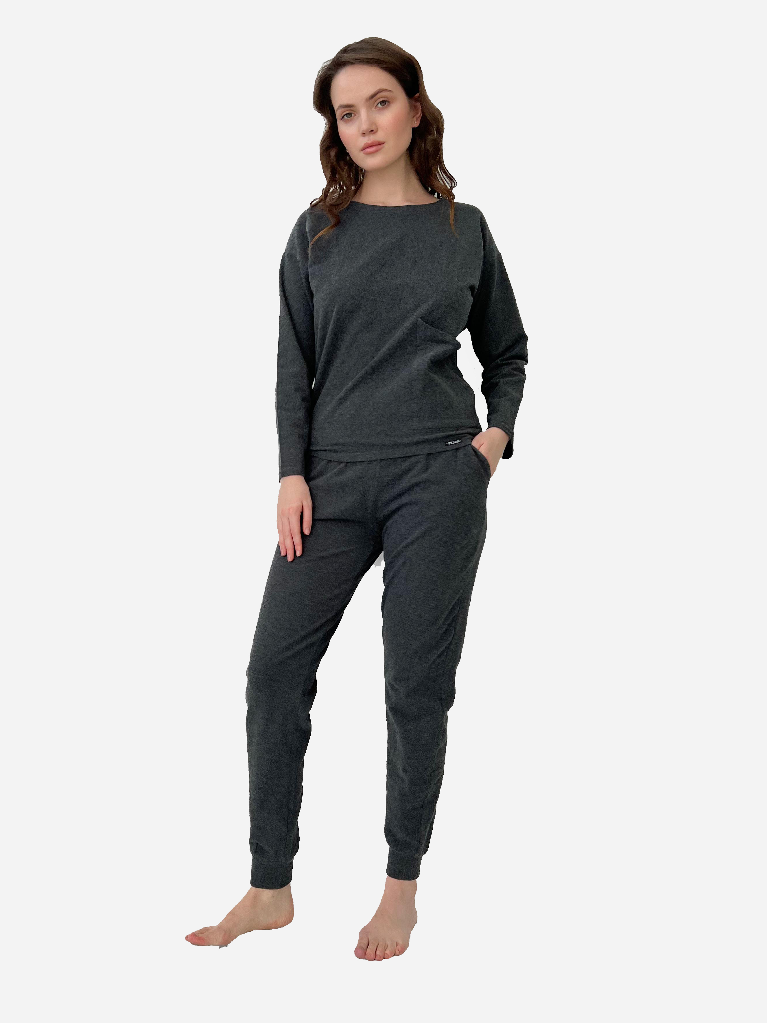 Акція на Піжама (світшот + штани) жіноча Key LHE 729 1+LHB 729 3 S Темно-сіра від Rozetka