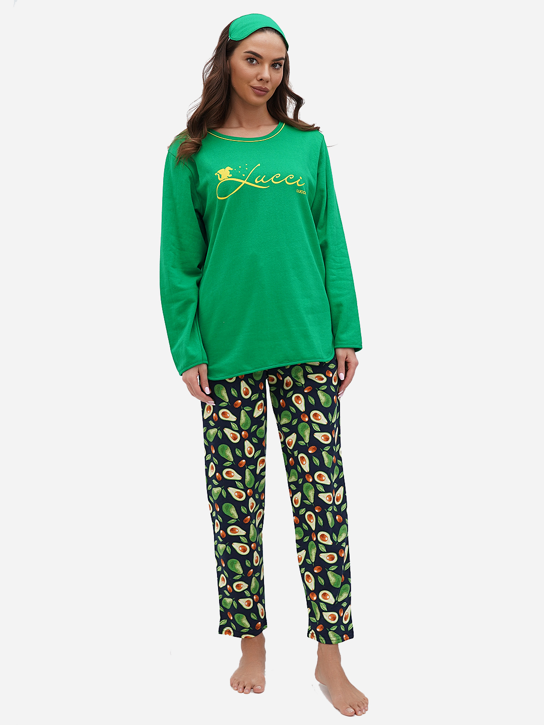 Акція на Піжама (лонгслів + штани) жіноча великих розмірів бавовняна LUCCI 010254120 50 Зелена від Rozetka
